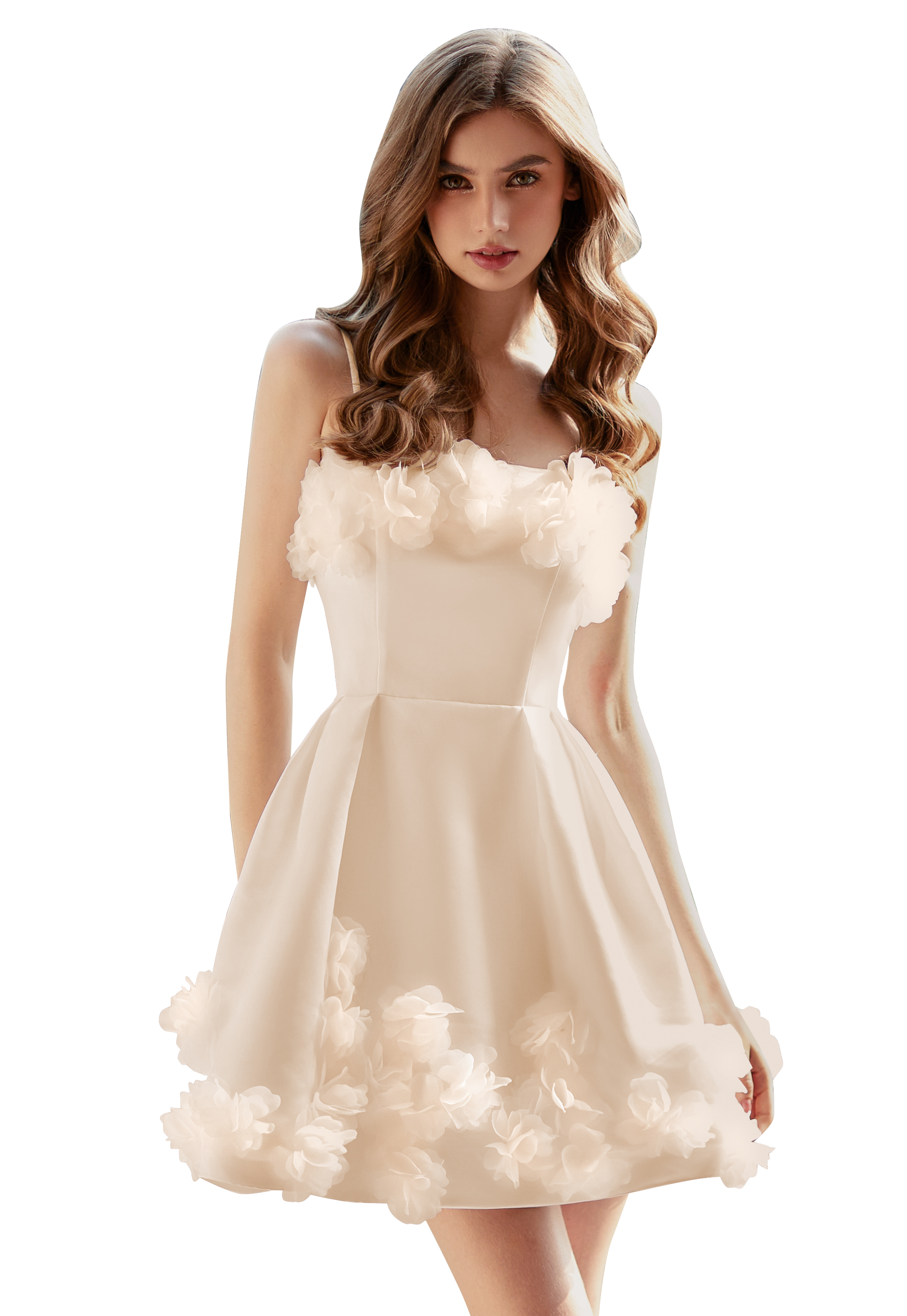  A-line Scoop Satin Floral Short Homecoming Dress #HC2604026