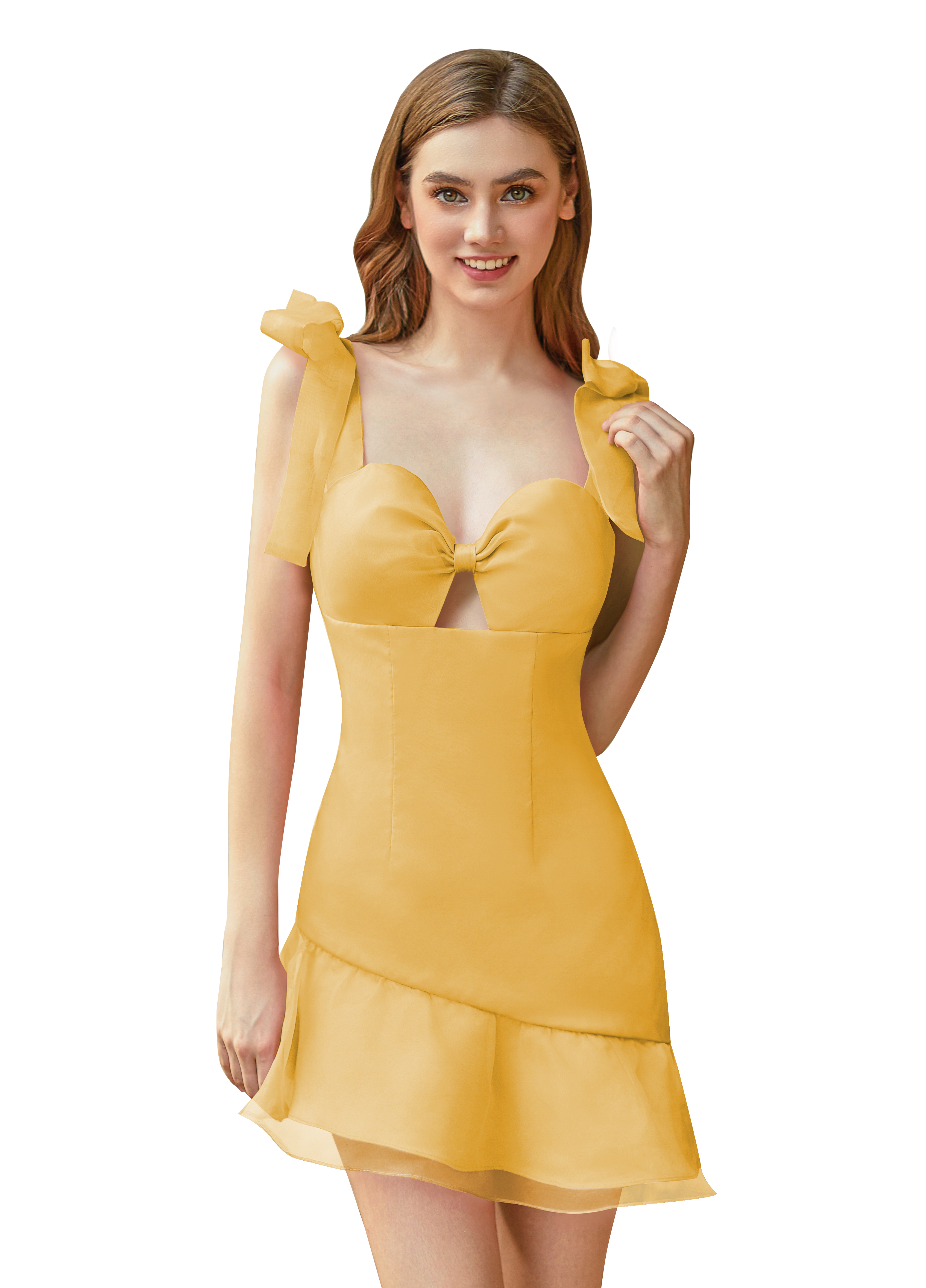 Sweetheart Elasticated Shoulder Straps Ruffles Satin Short Homecoming Dress #HC2604028