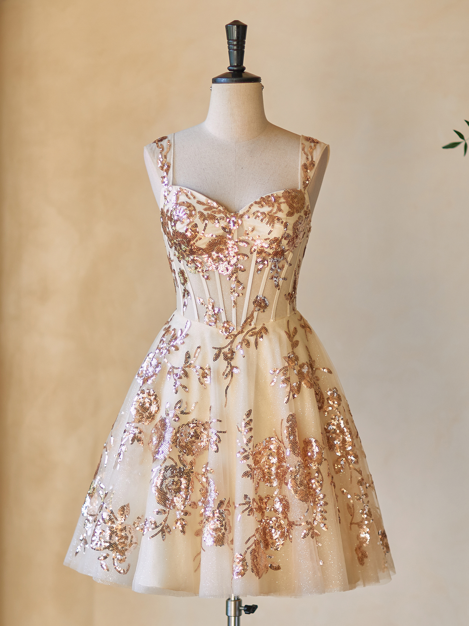 A-line Sweetheart Sparkly Tulle Floral Sequin Homecoming Dress #HC2402136