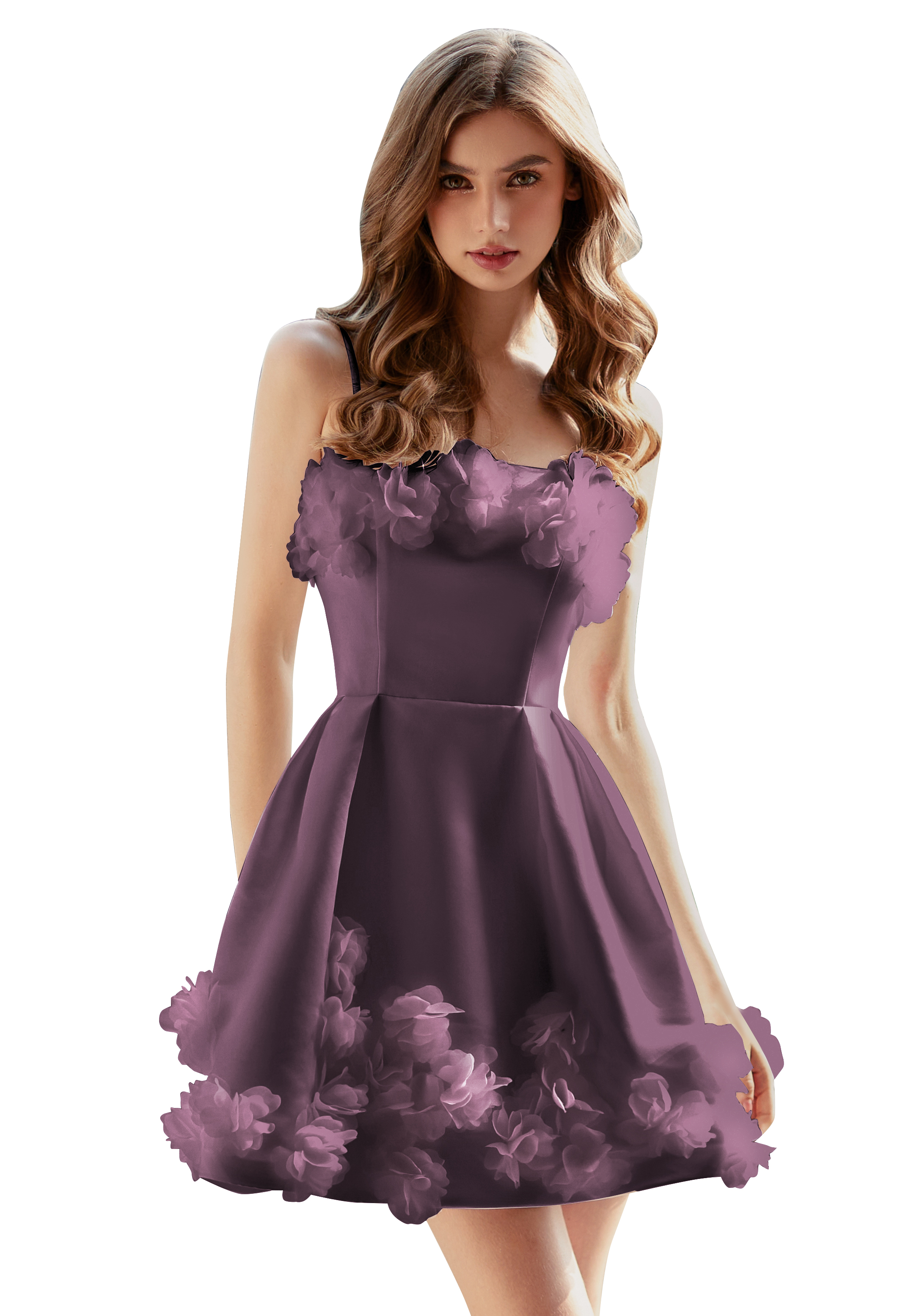  A-line Scoop Satin Floral Short Homecoming Dress #HC2604026