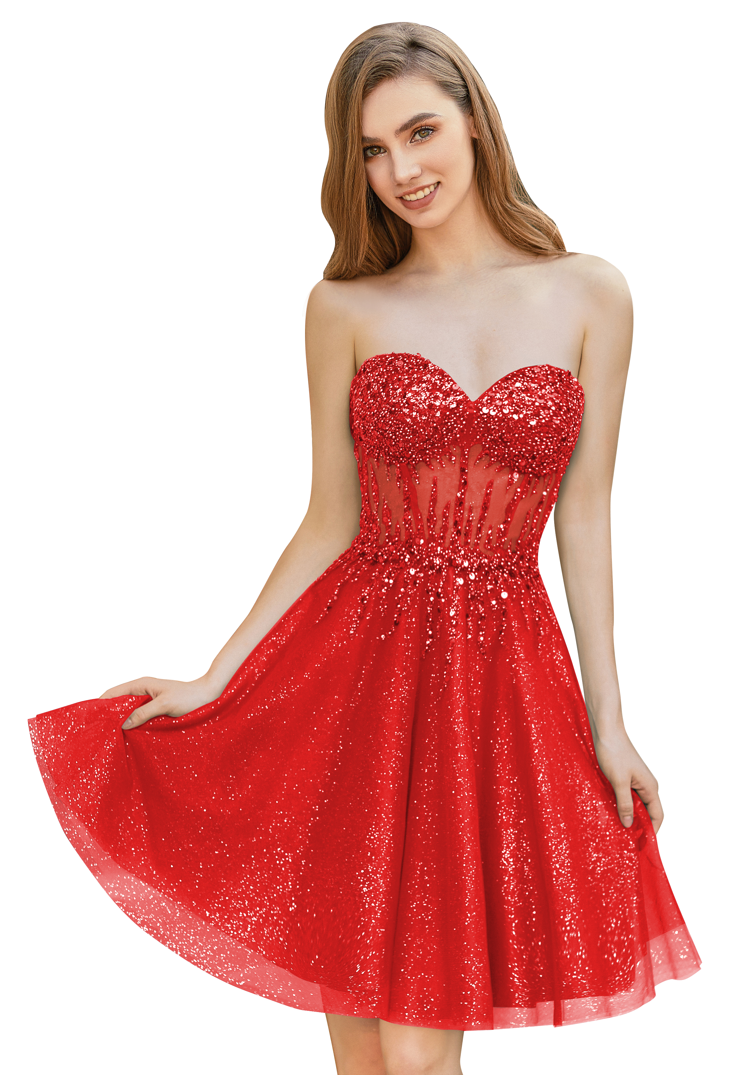 A-line Sweetheart Tulle Beaded Cocktail Party Homecoming Dress #HC2402135
