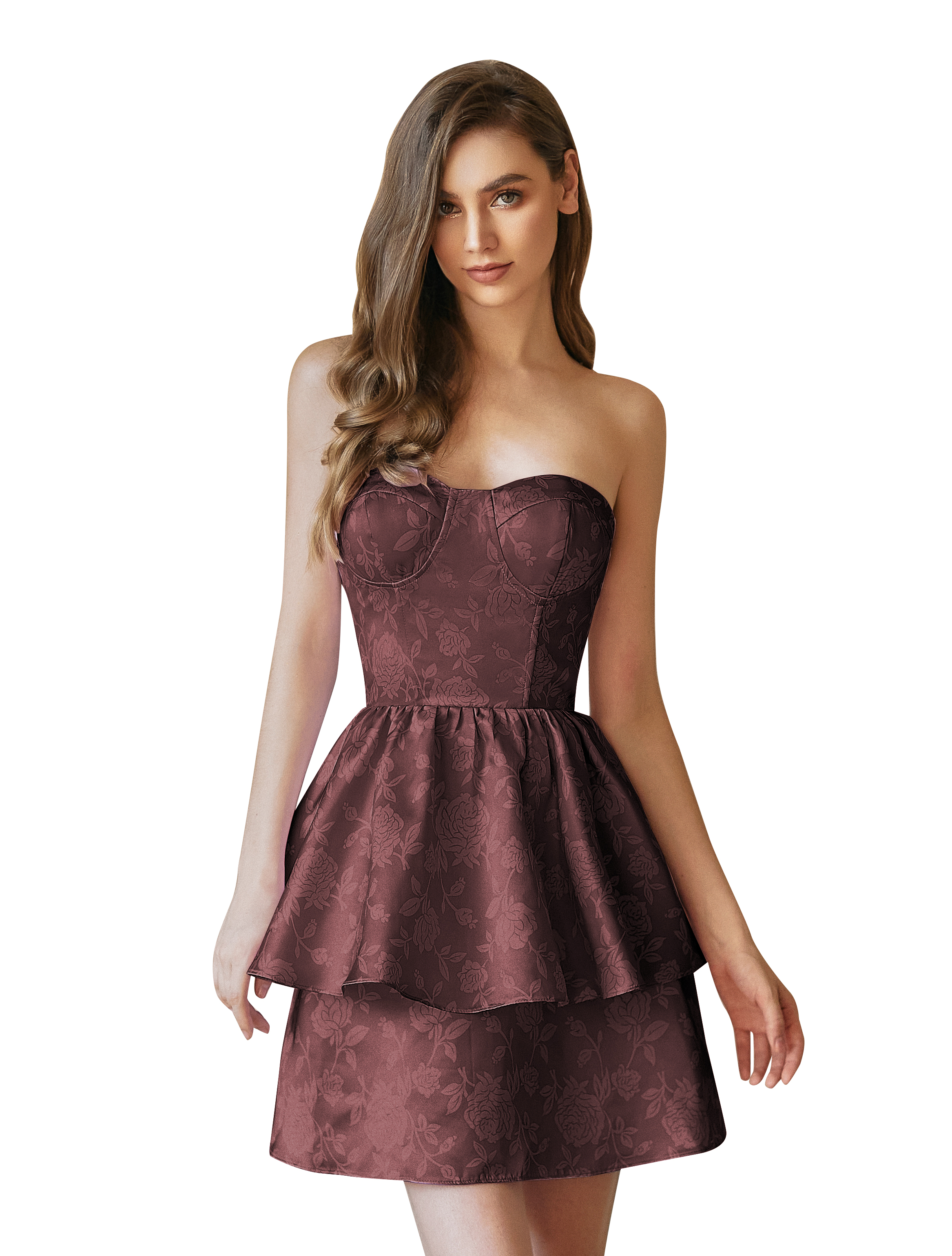 A-line Strapless Tiered Layed Satin Printed Cocktail Party Homecoming Dress #HC2402306