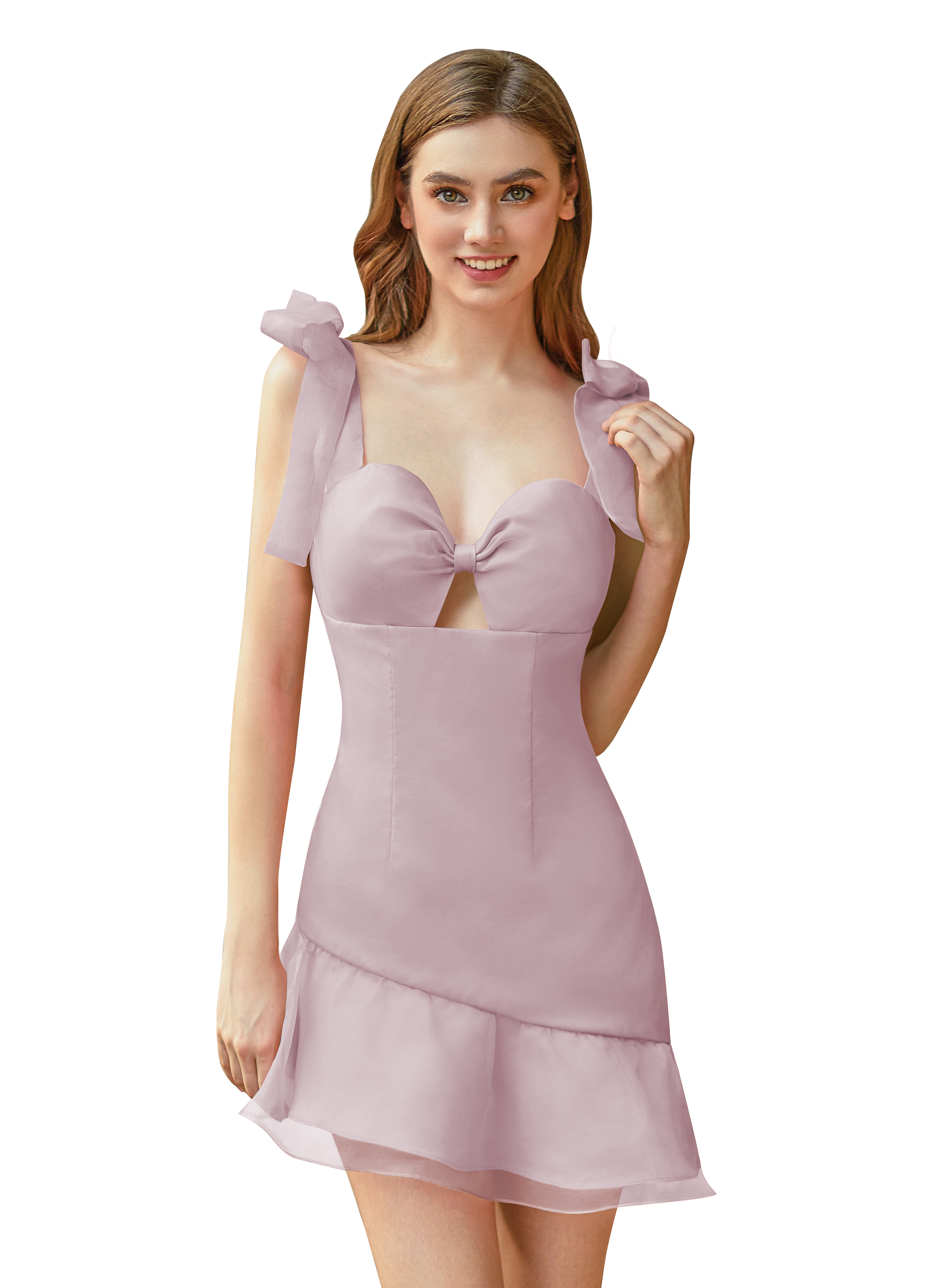 Sweetheart Elasticated Shoulder Straps Ruffles Satin Short Homecoming Dress #HC2604028