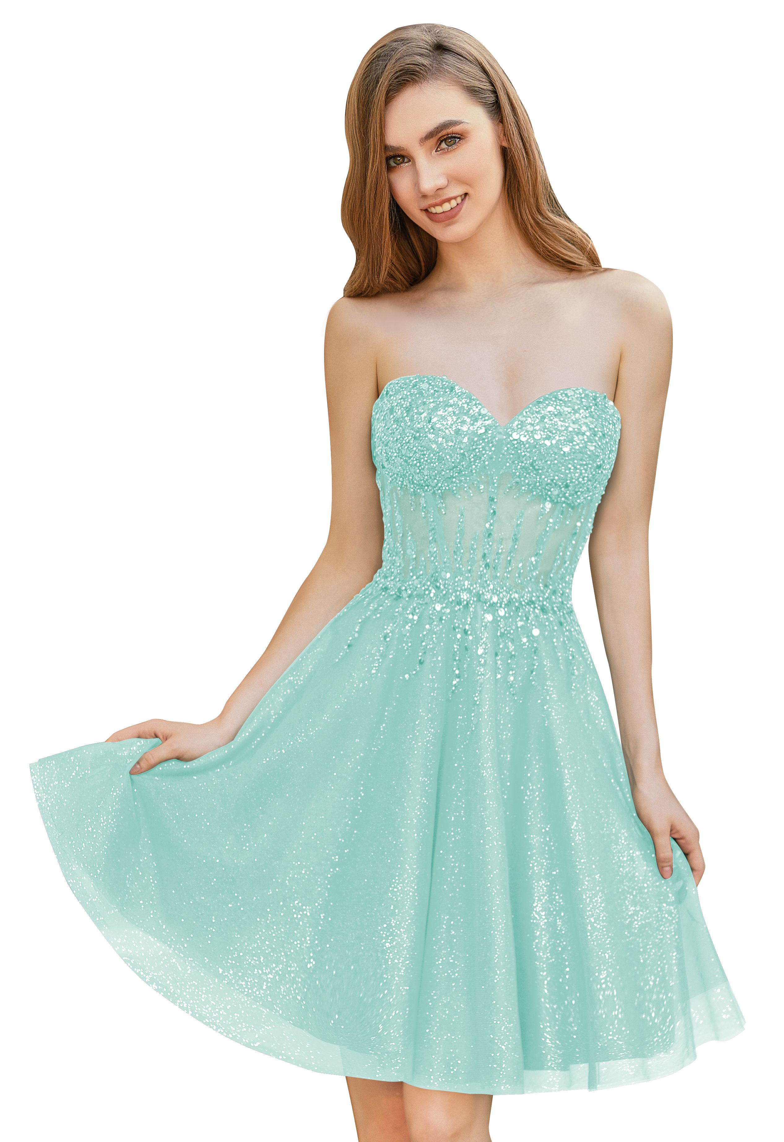 A-line Sweetheart Tulle Beaded Cocktail Party Homecoming Dress #HC2402135