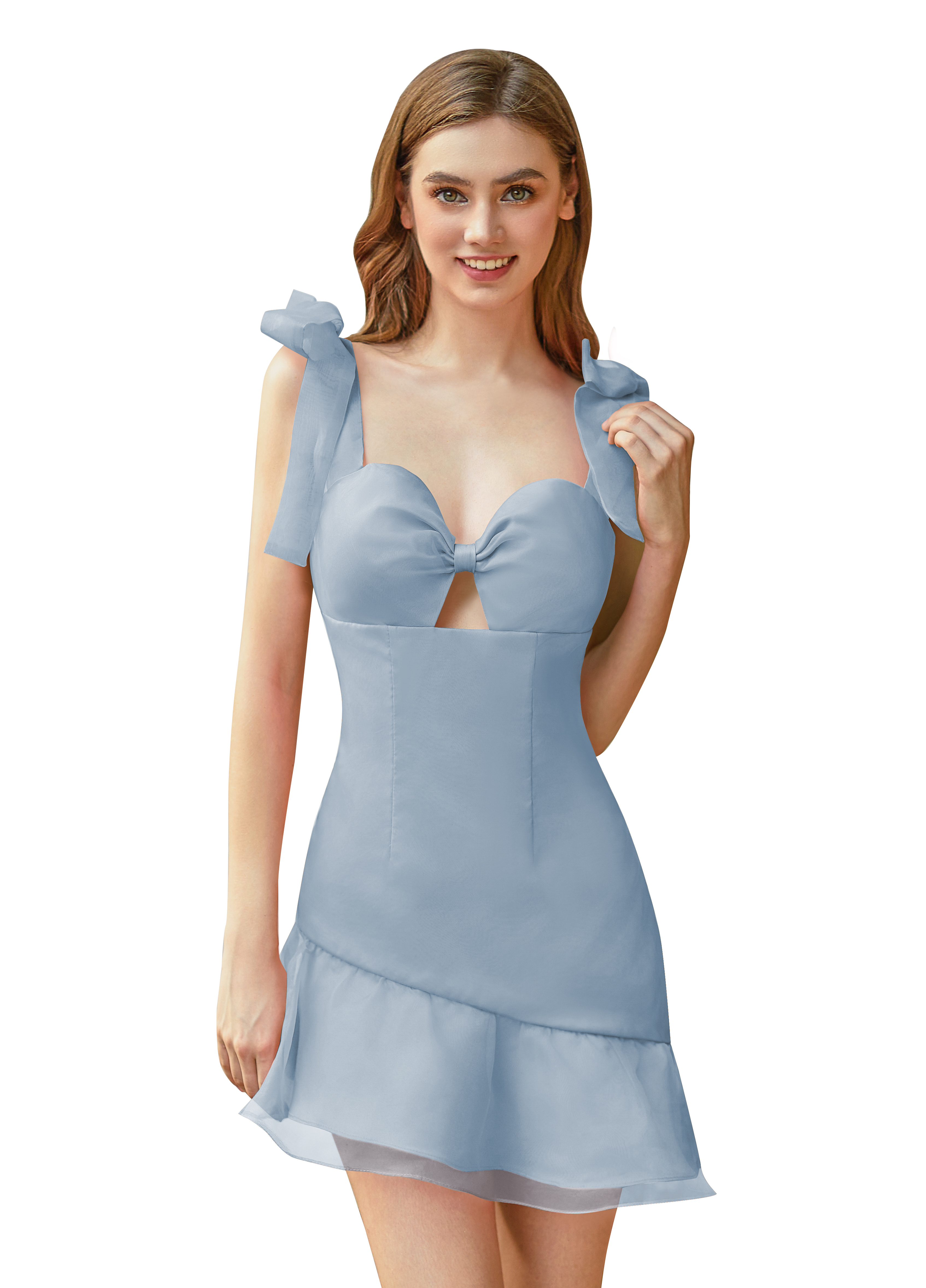 Sweetheart Elasticated Shoulder Straps Ruffles Satin Short Homecoming Dress #HC2604028