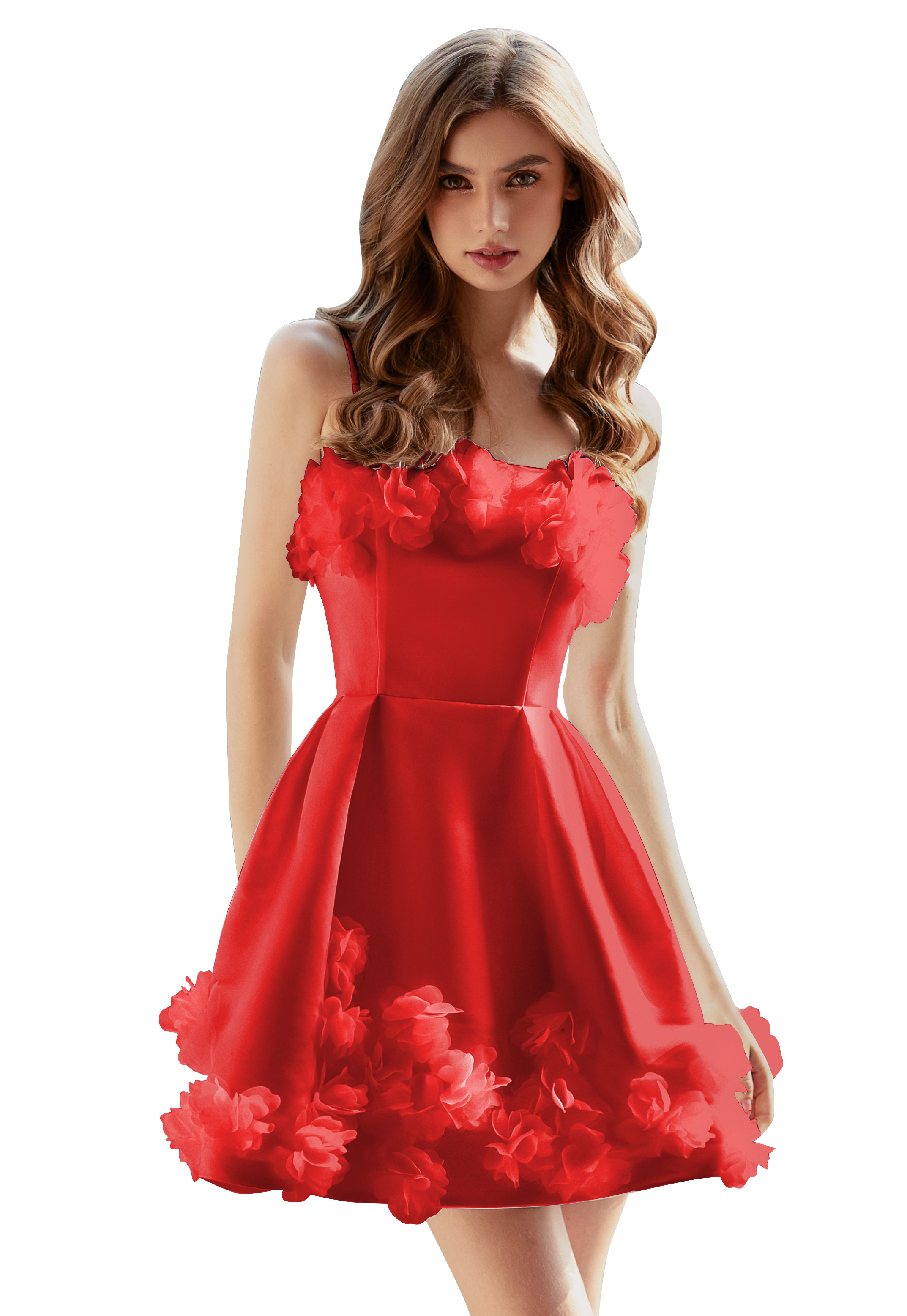 A-line Scoop Satin Floral Short Homecoming Dress #HC2604026