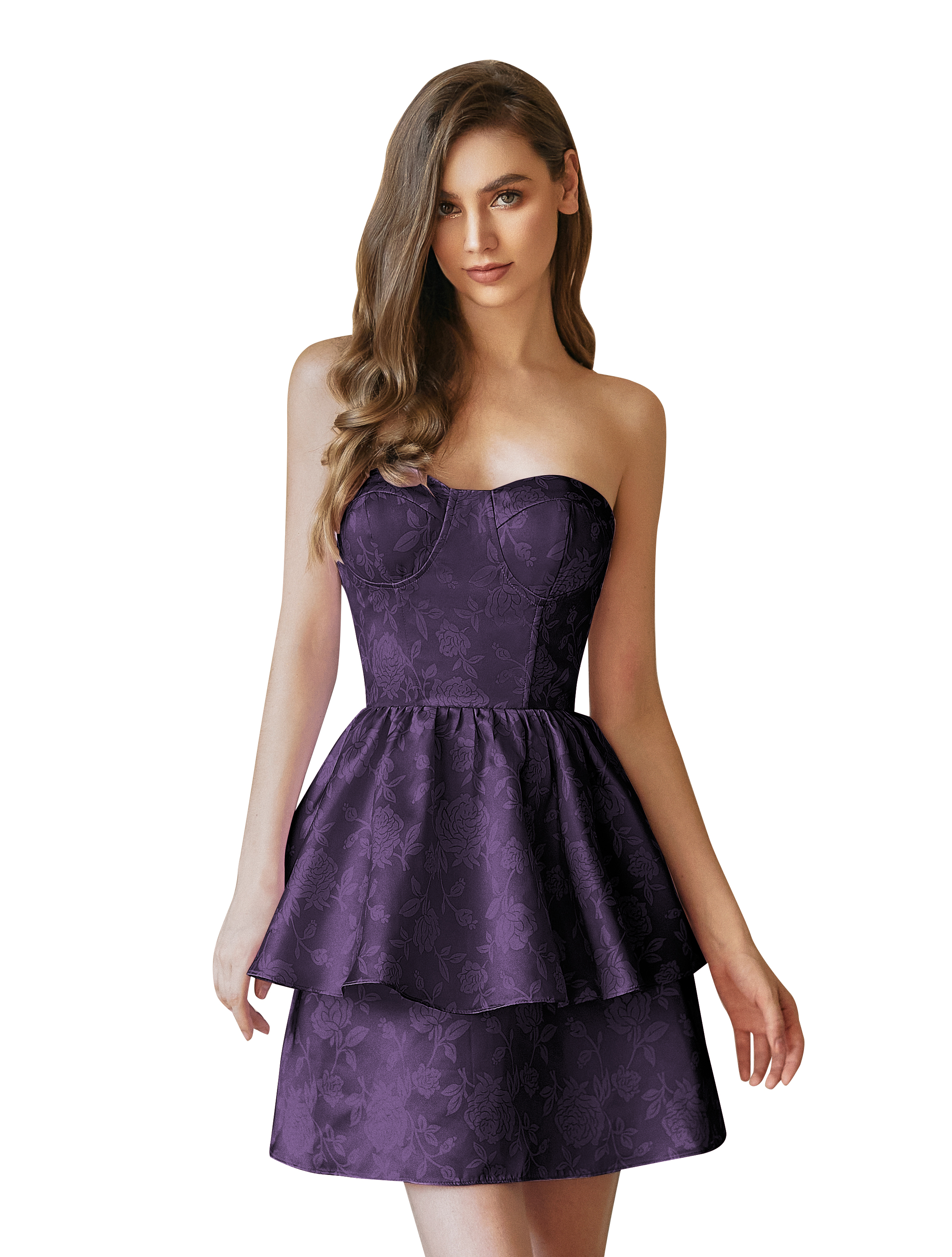 A-line Strapless Tiered Layed Satin Printed Cocktail Party Homecoming Dress #HC2402306