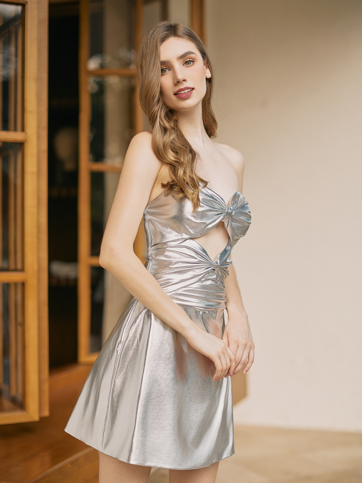 Sexy Sweetheart Corset Pleated Satin Cut Out Cocktail Party Homecoming Dress #HC2604030