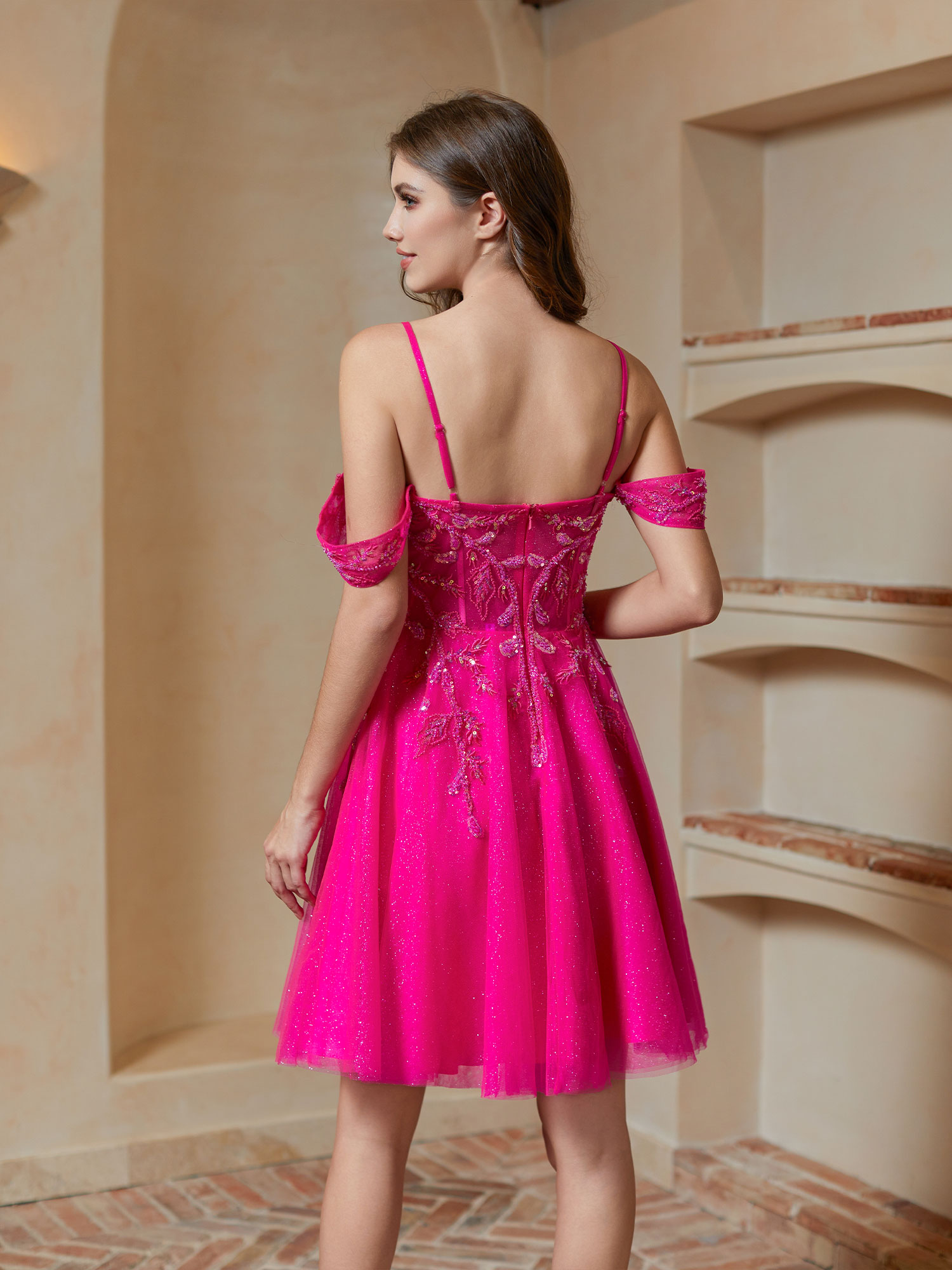 A-line Spaghetti Straps Lace Applique Cocktail Party Homecoming Dress #HC2401237
