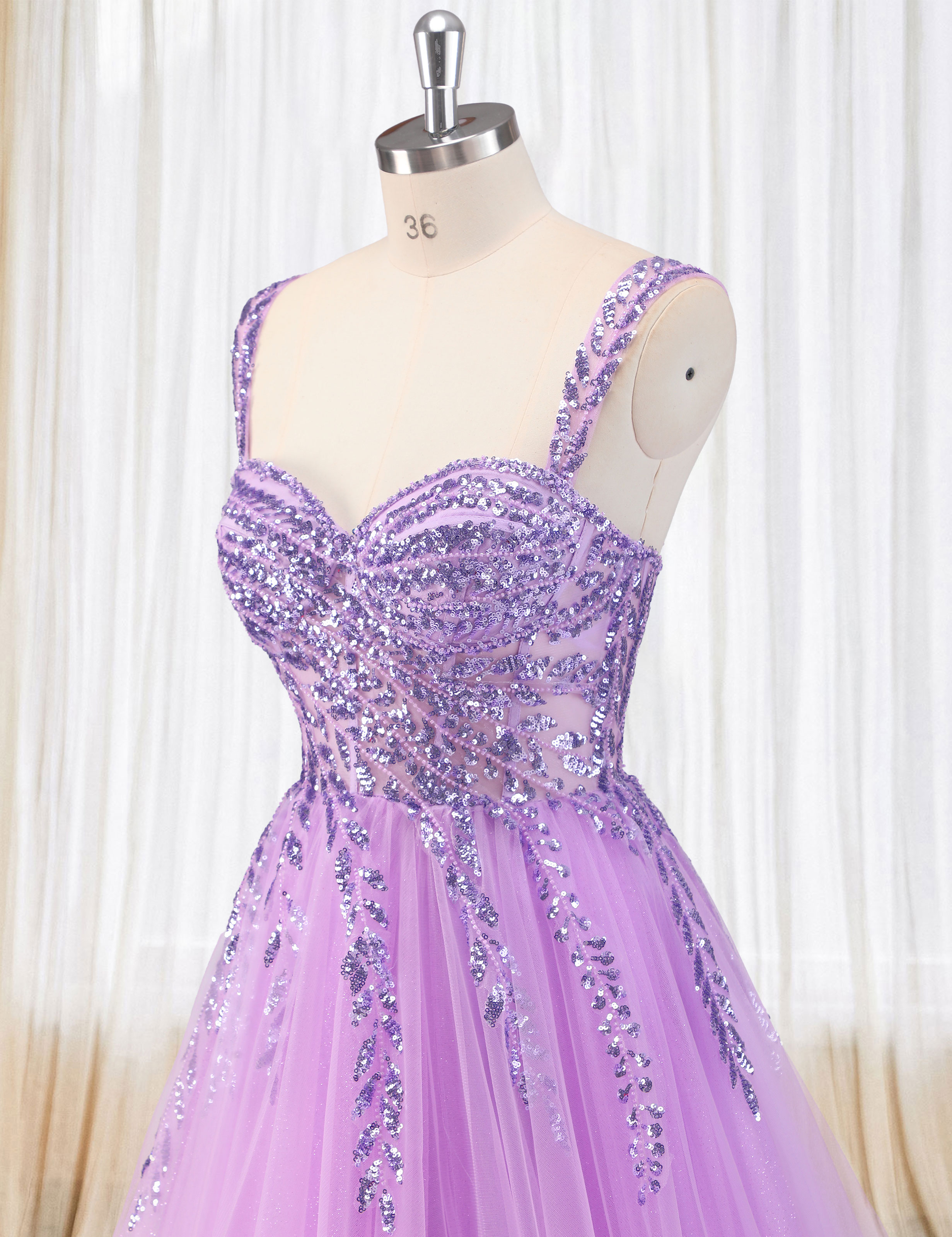 A-line Sweetheart Sparkly Tulle Sequins Beaded Slit Corset Prom Dress #PR2512071