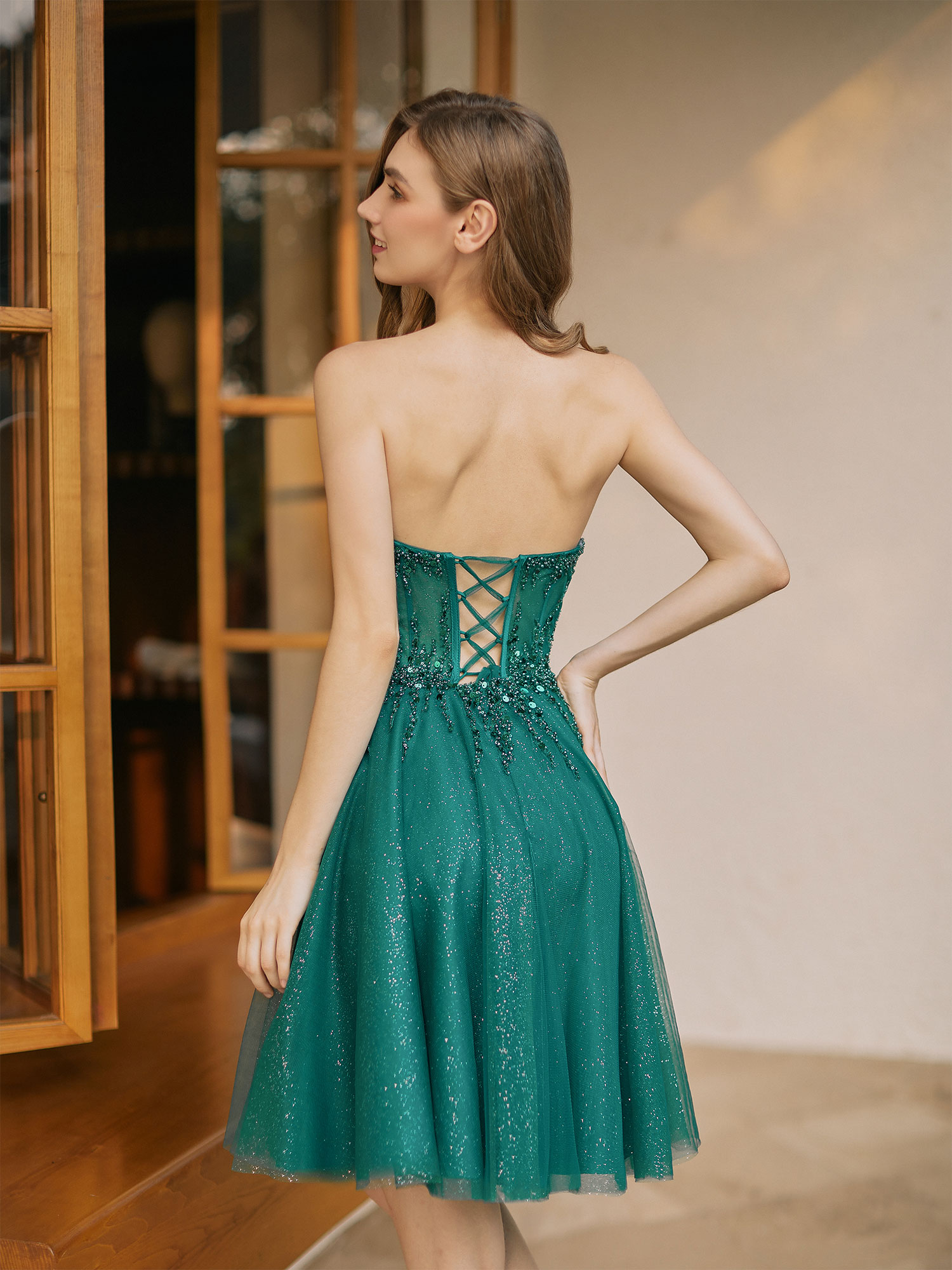 Sparkly A-line Sweetheart Tulle Beaded Party Homecoming Dress #HC2402135
