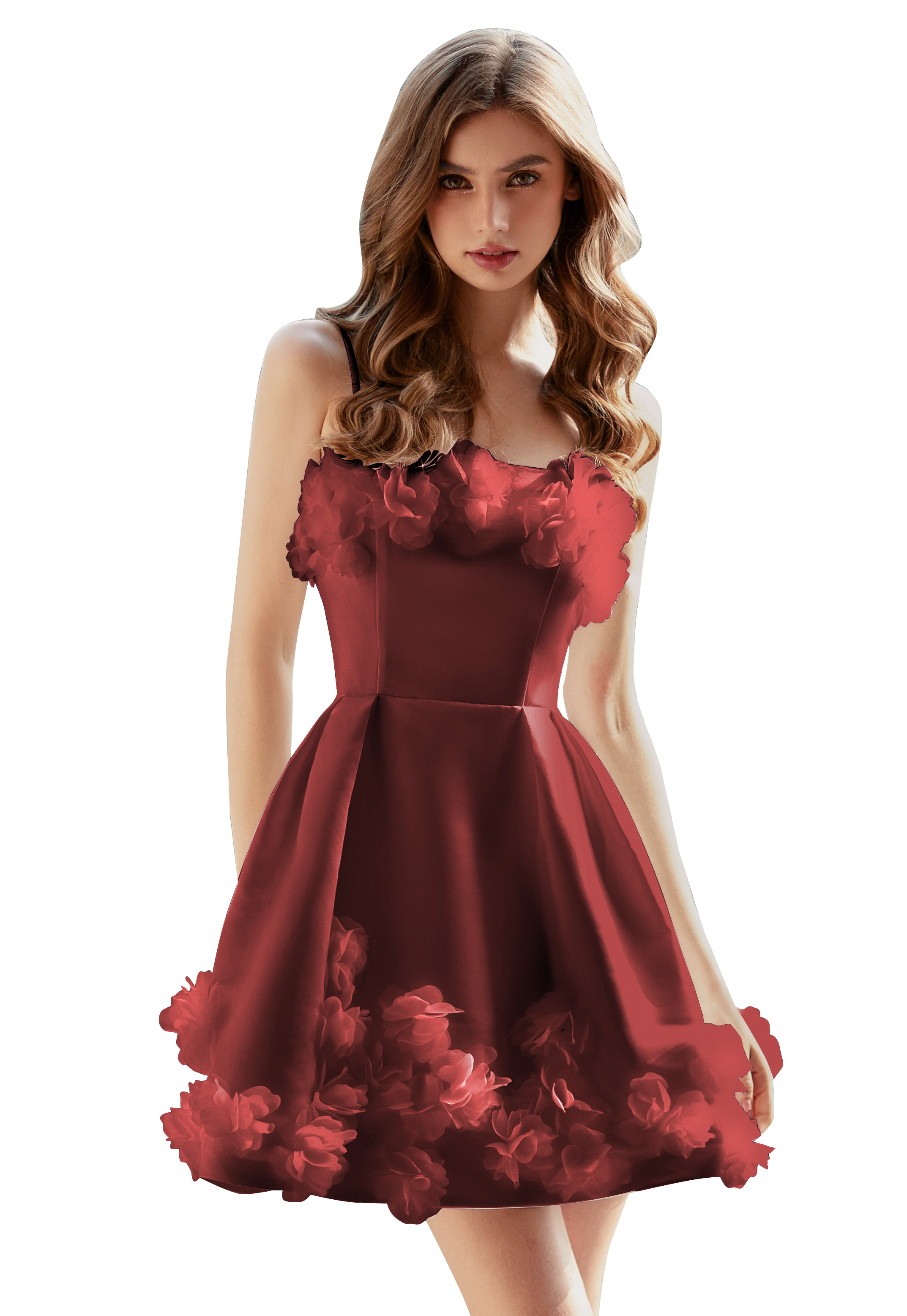  A-line Scoop Satin Floral Short Homecoming Dress #HC2604026