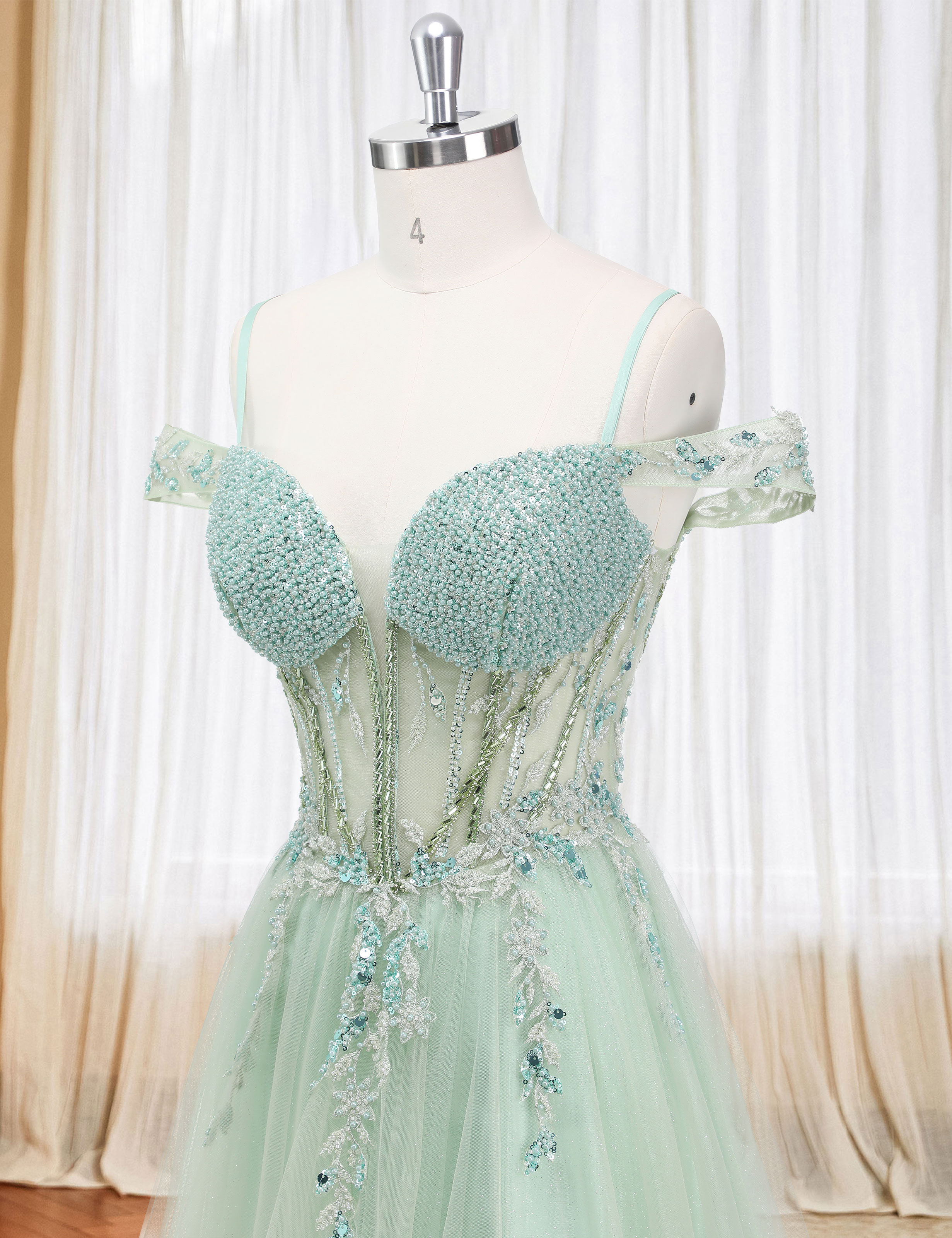 A-line Sweetheart Beaded Sparkly Tulle Lace Appliques Prom Dress #PR2510005