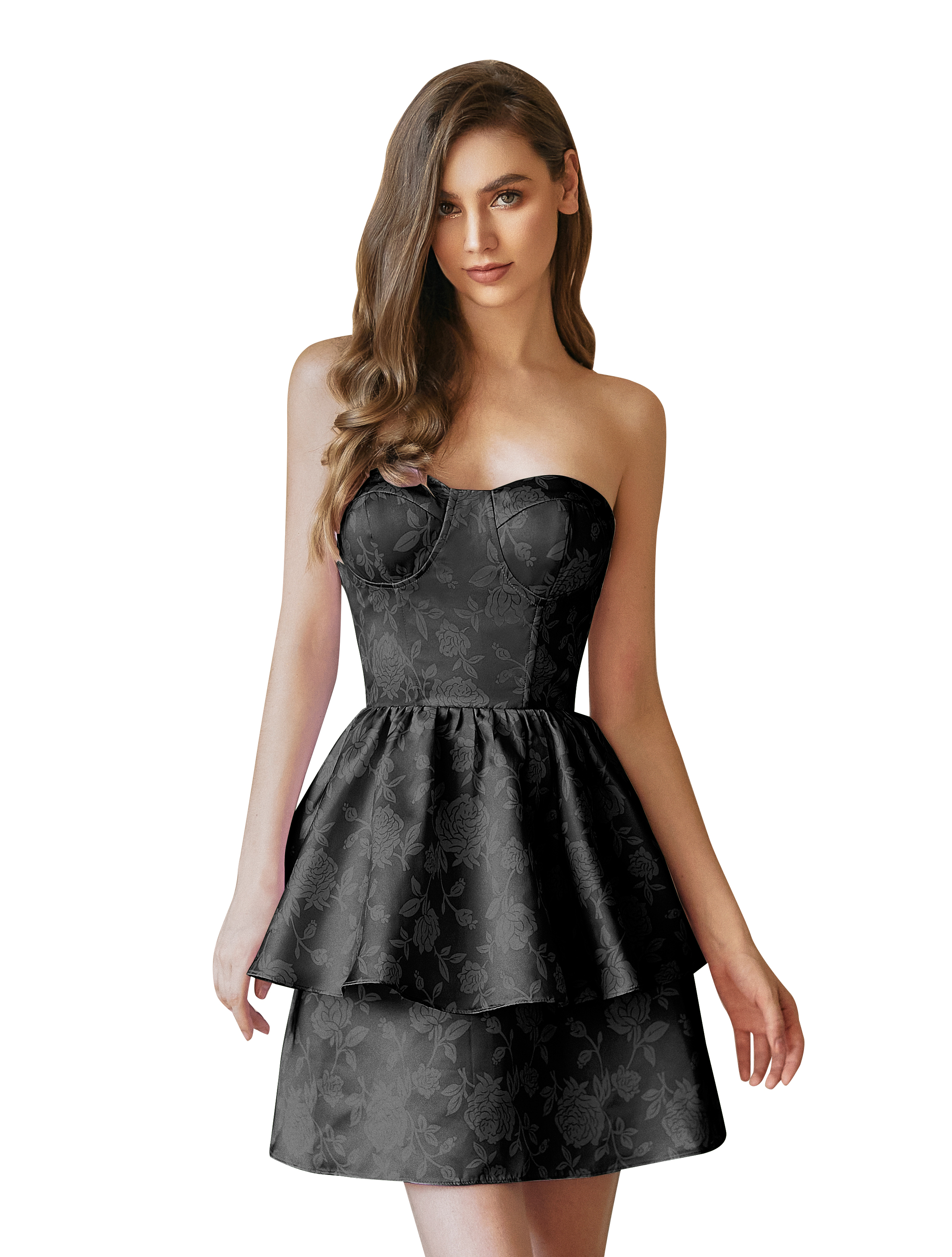 A-line Strapless Tiered Layed Satin Printed Cocktail Party Homecoming Dress #HC2402306