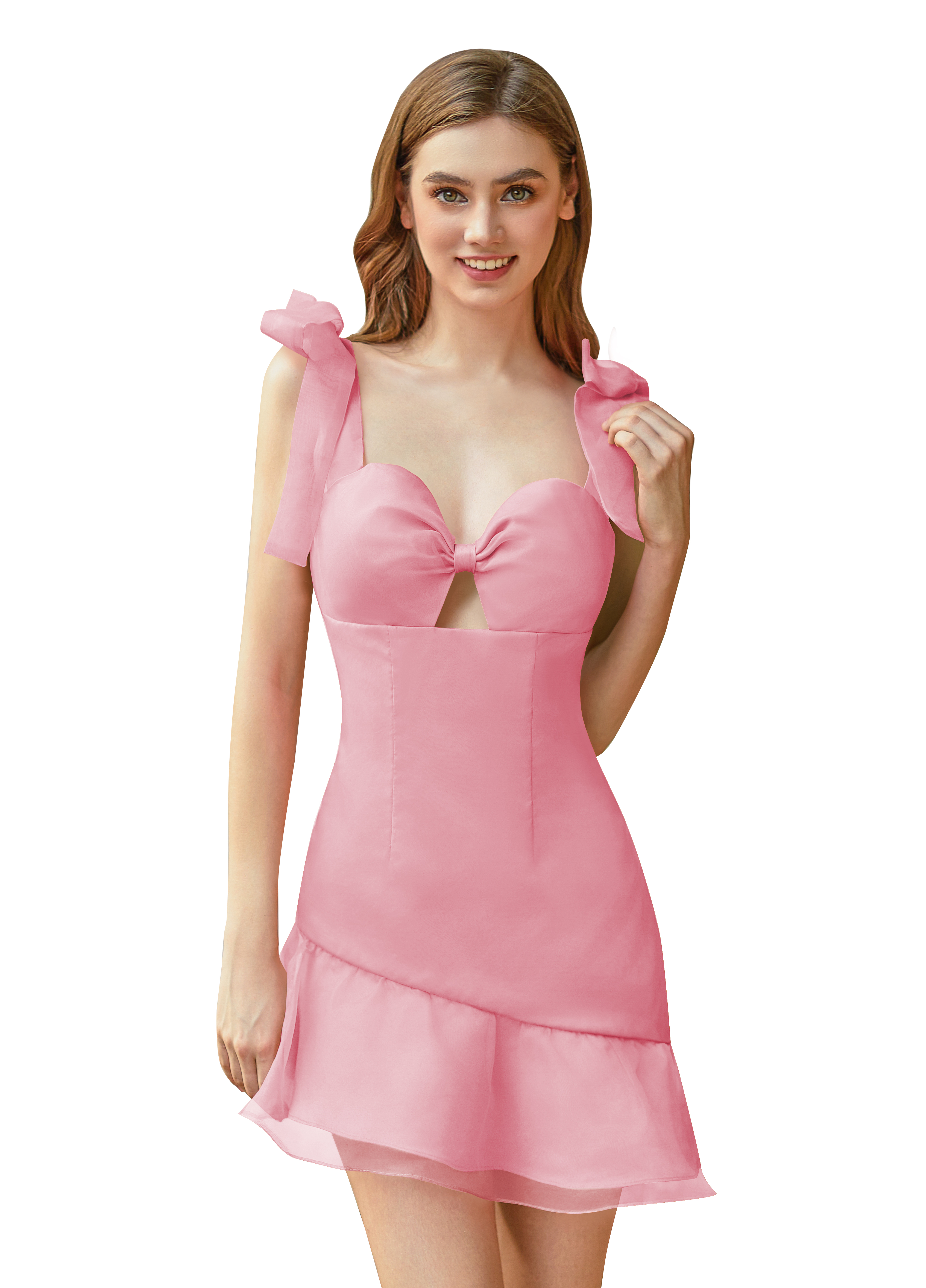 Sweetheart Elasticated Shoulder Straps Ruffles Satin Short Homecoming Dress #HC2604028