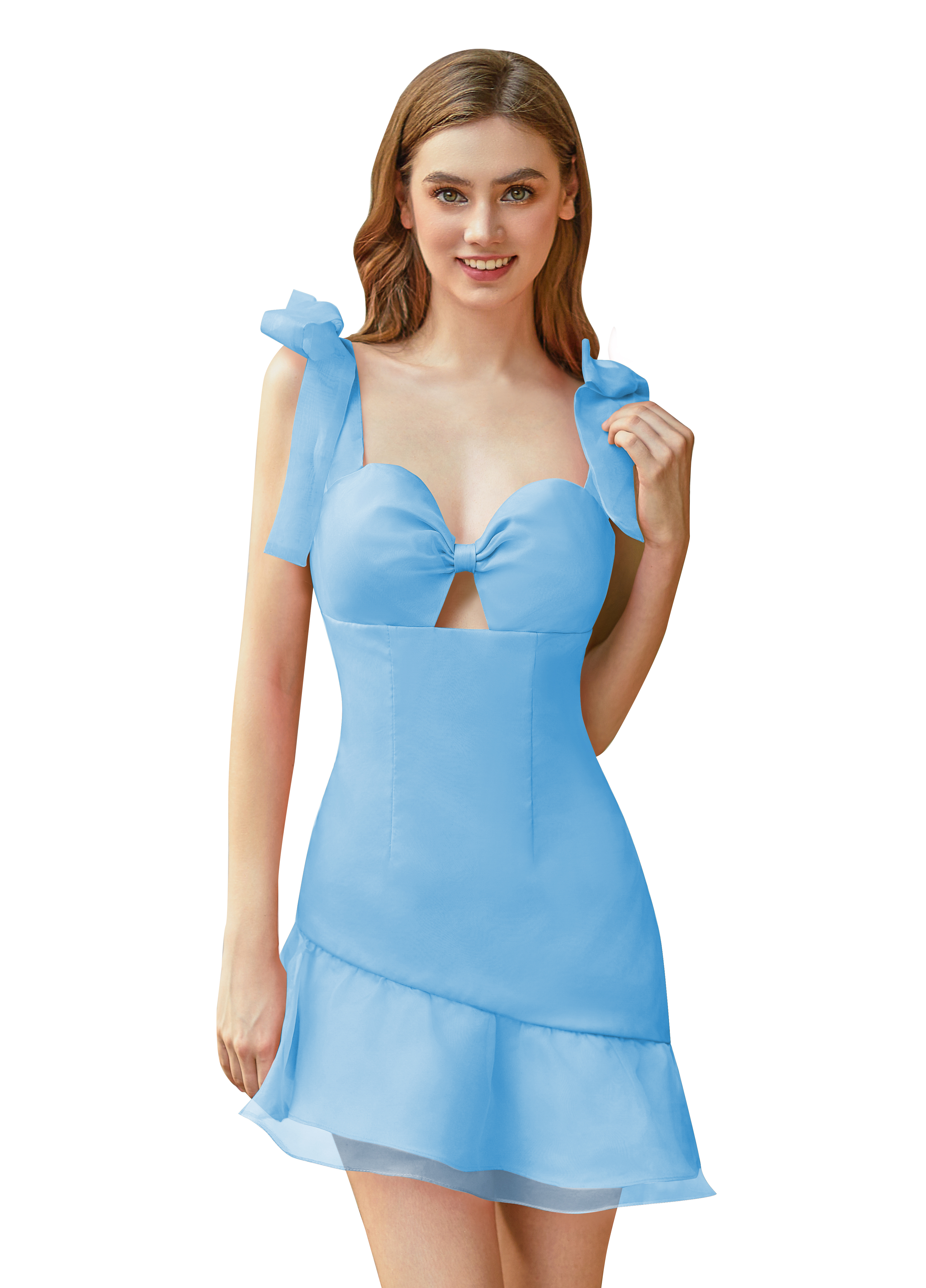 Sweetheart Elasticated Shoulder Straps Ruffles Satin Short Homecoming Dress #HC2604028