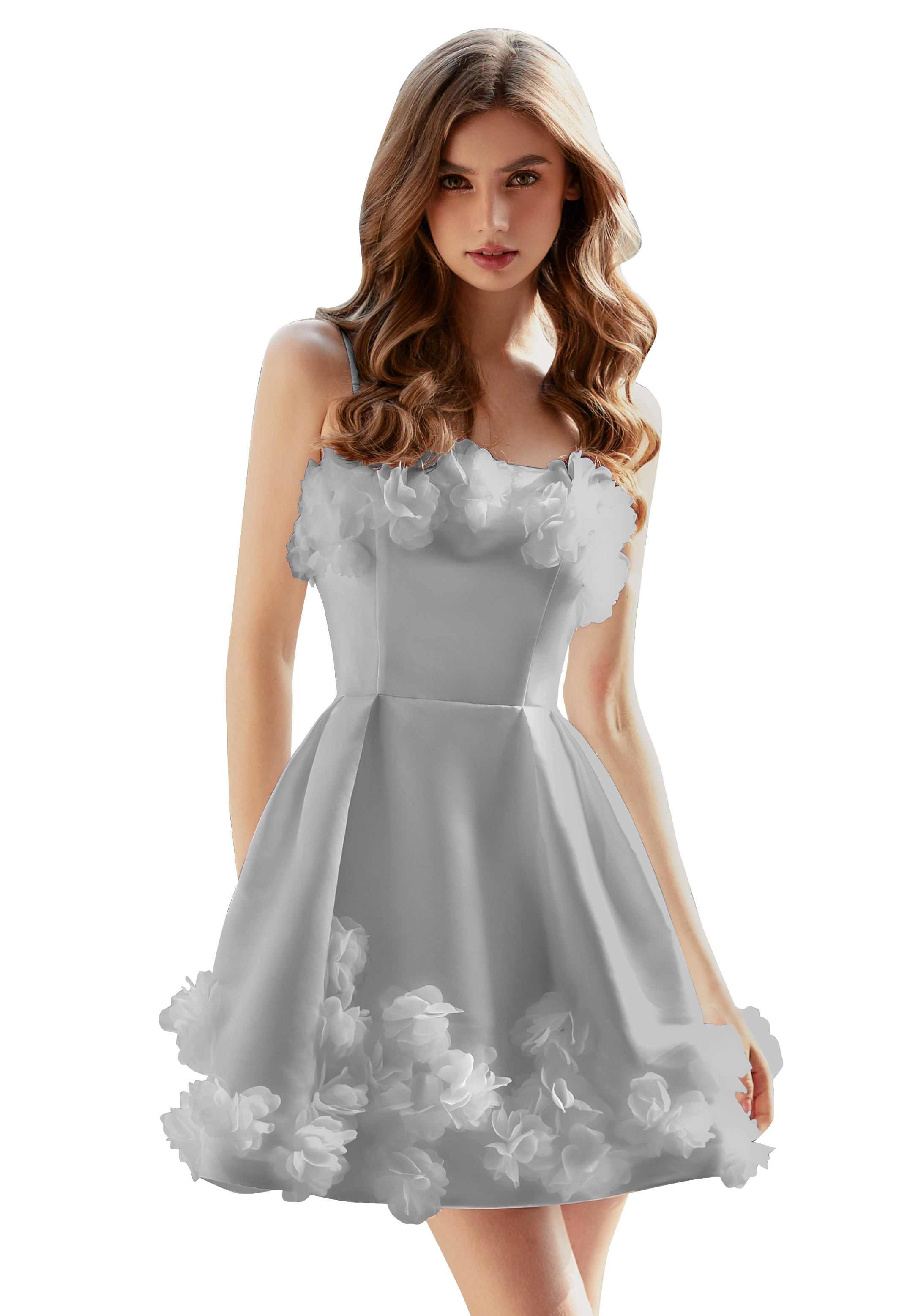  A-line Scoop Satin Floral Short Homecoming Dress #HC2604026