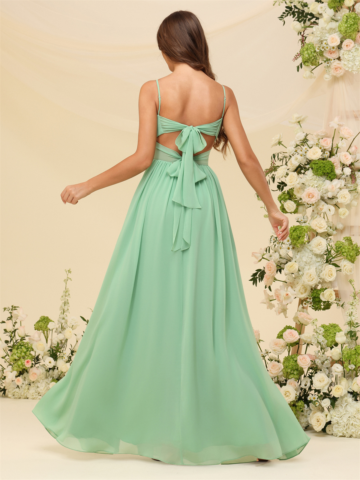 A-line Sweetheart Spaghetti Straps Chiffon Slit Bridesmaid Dress #BM2504082