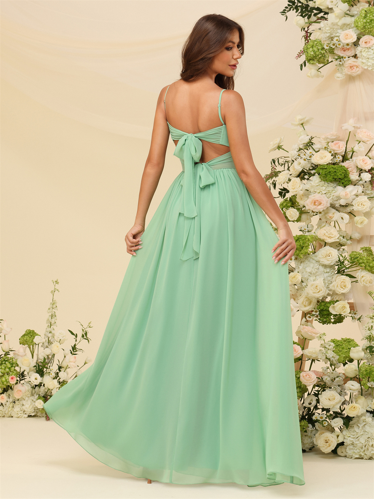 A-line Sweetheart Spaghetti Straps Chiffon Slit Bridesmaid Dress #BM2504082