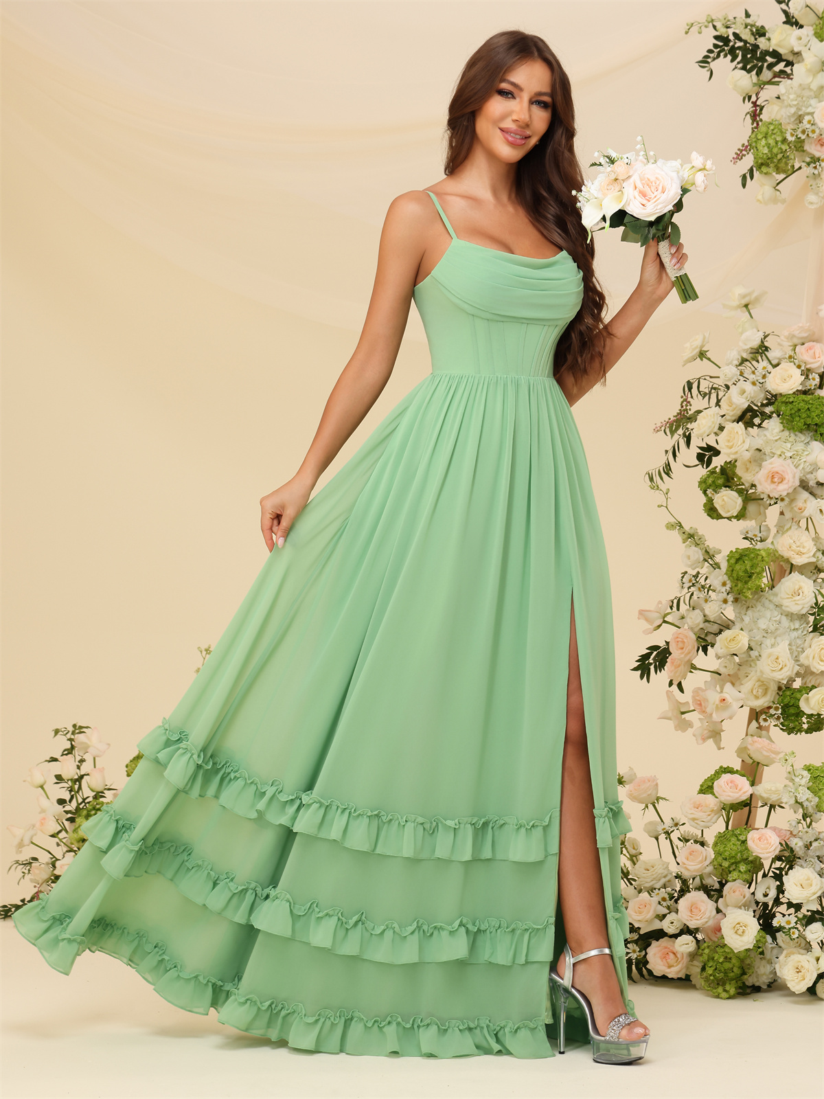 A-line Strapless Chiffon Ruffles Bridesmaid Dress #BM2507130