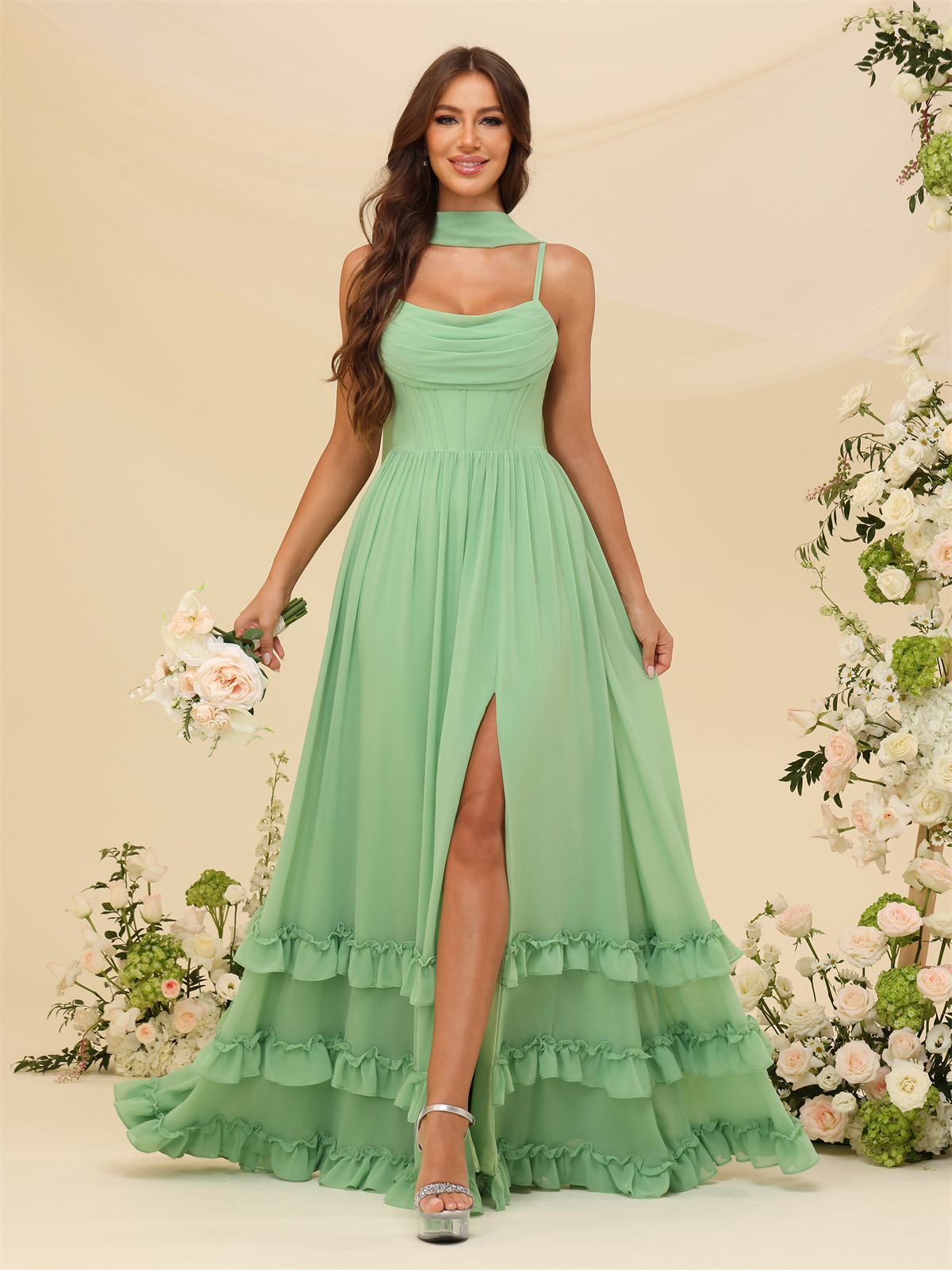 A-line Strapless Chiffon Ruffles Bridesmaid Dress #BM2507130
