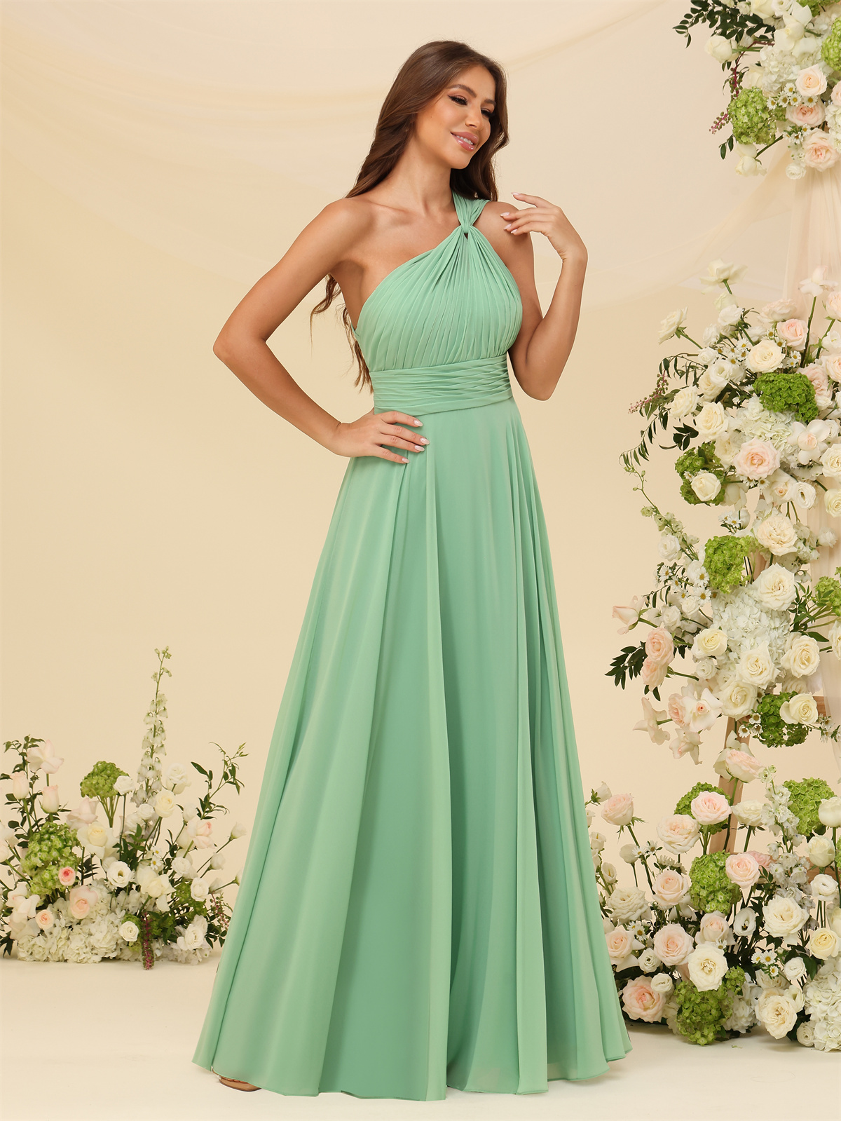 A-line One Shoulder Chiffon Bridesmaid Dress #BM2503027