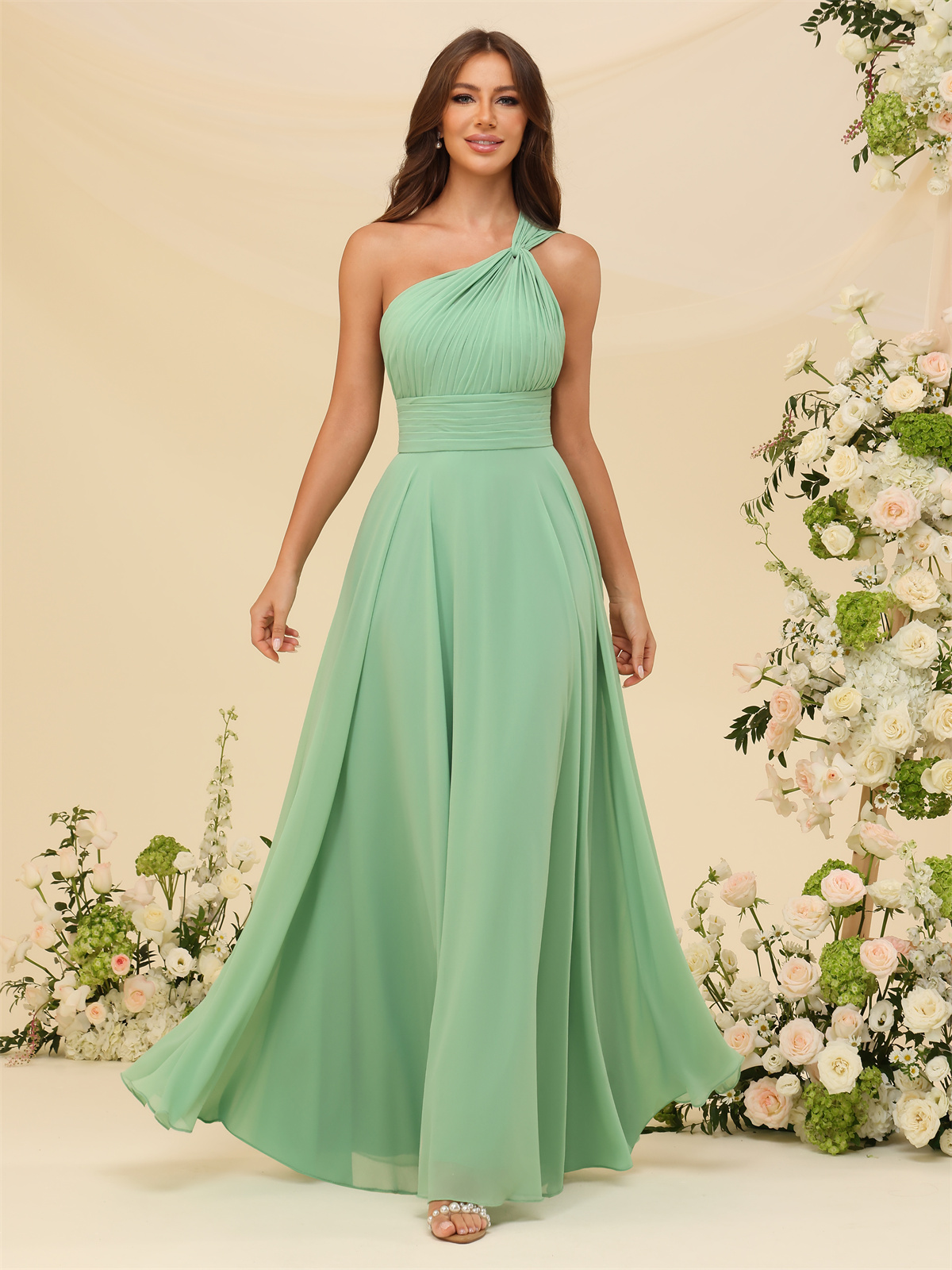 A-line One Shoulder Chiffon Bridesmaid Dress #BM2503027