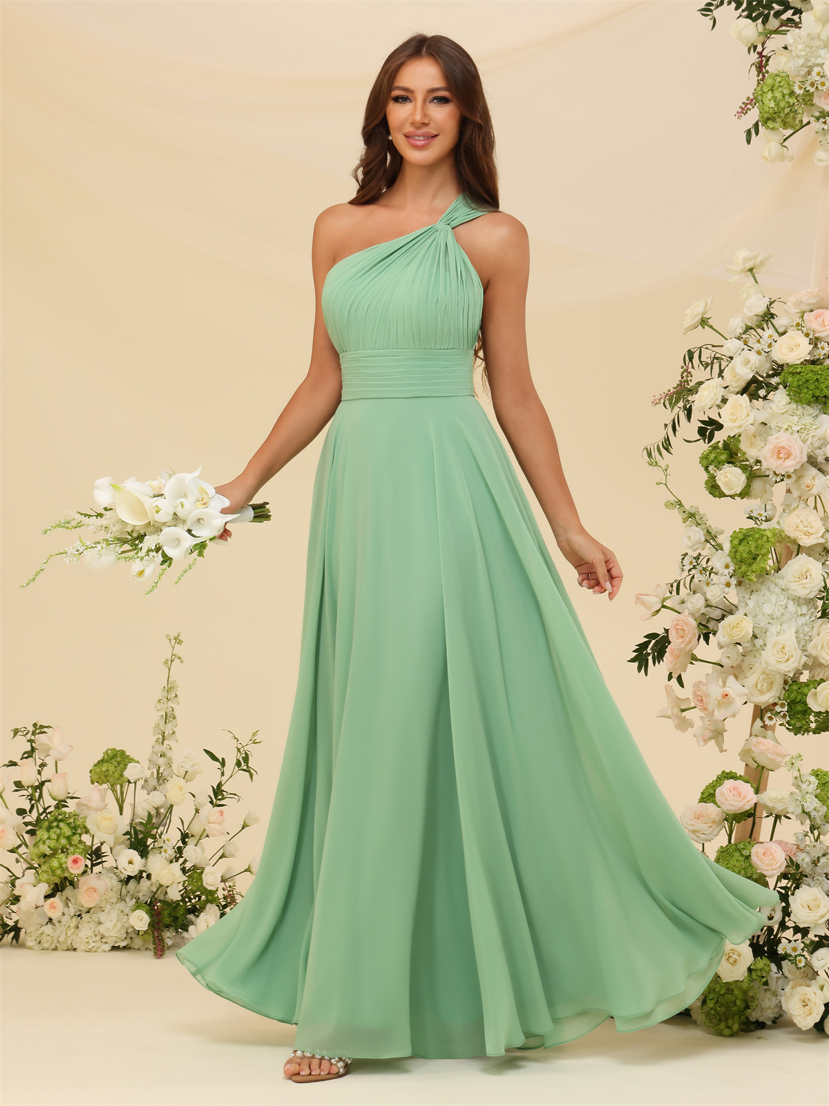 A-line One Shoulder Chiffon Bridesmaid Dress #BM2503027