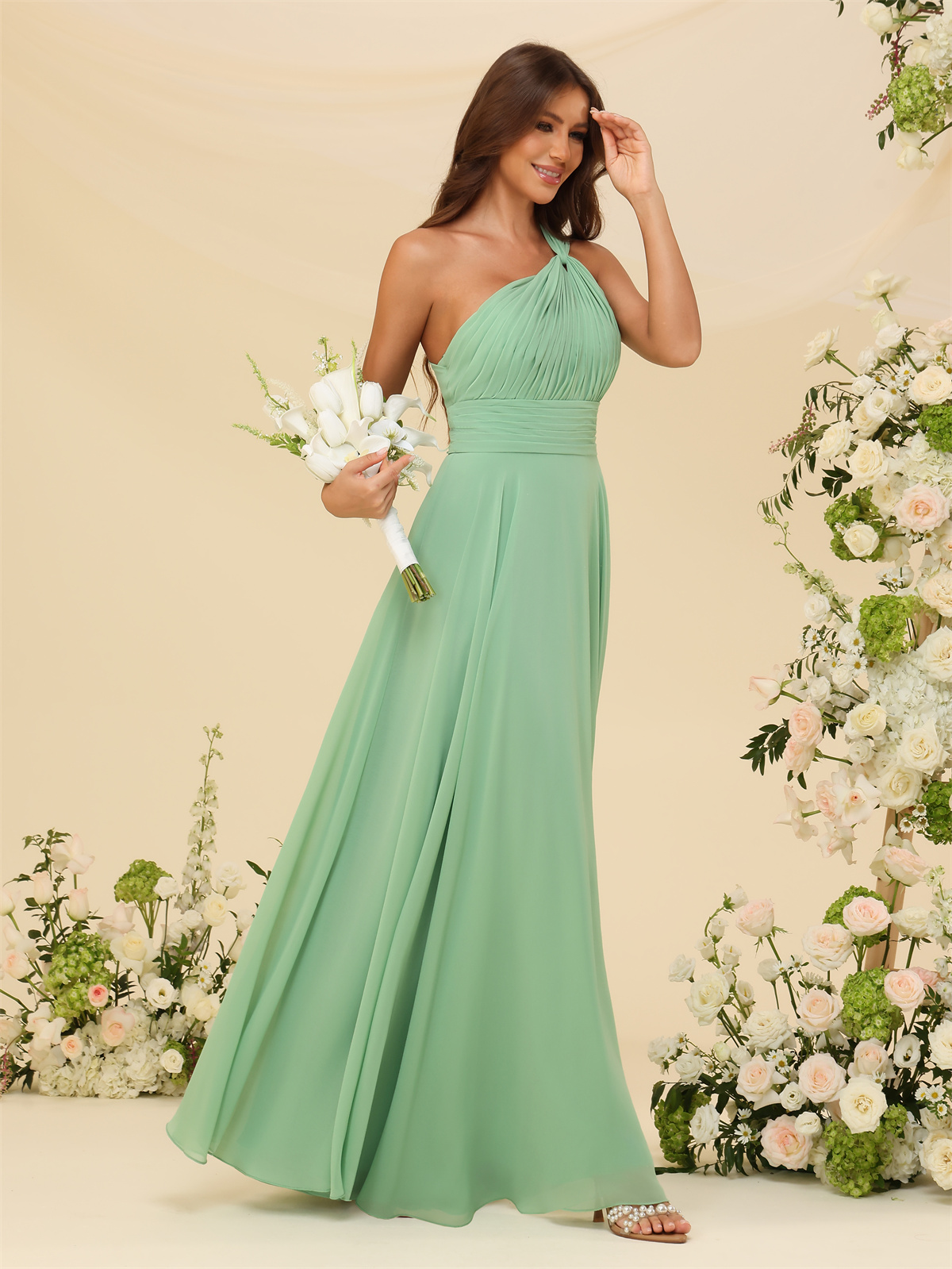 A-line One Shoulder Chiffon Bridesmaid Dress #BM2503027