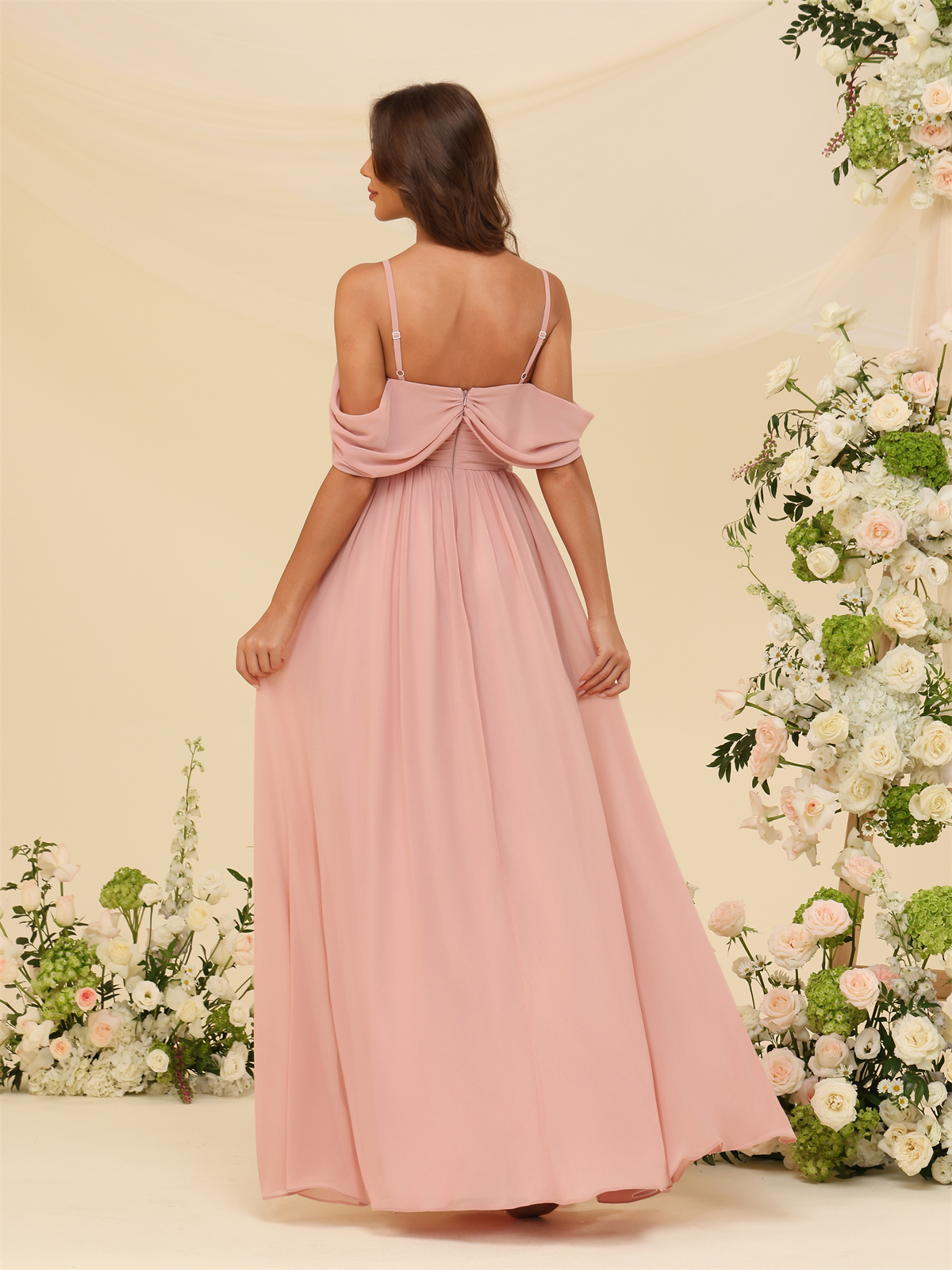 A-line V-neck Spaghetti Straps Chiffon Bridesmaid Dress #BM2507135