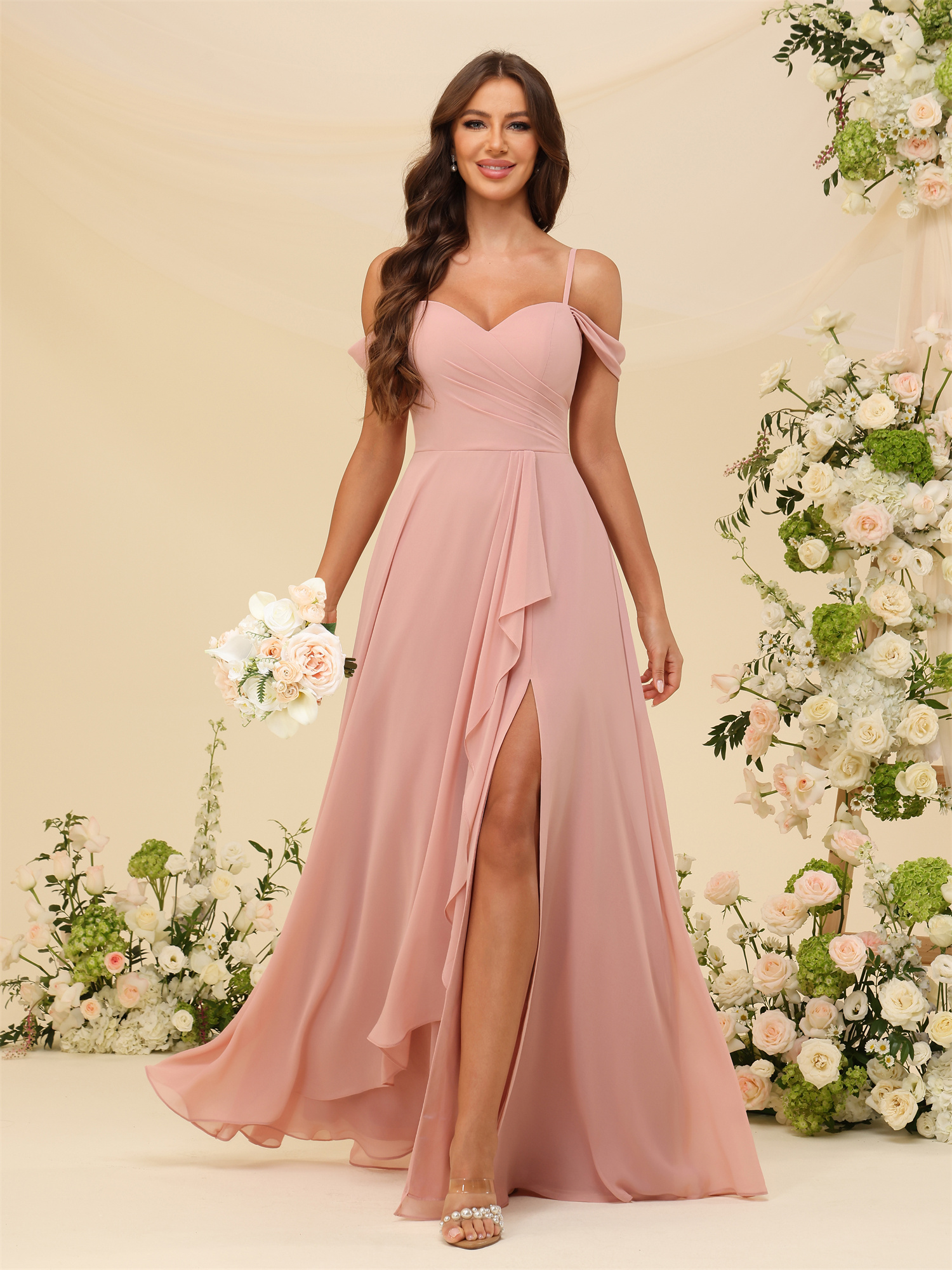 A-line Sweetheart Chiffon Silt Lace Up Bridesmaid Dress #BM2507137