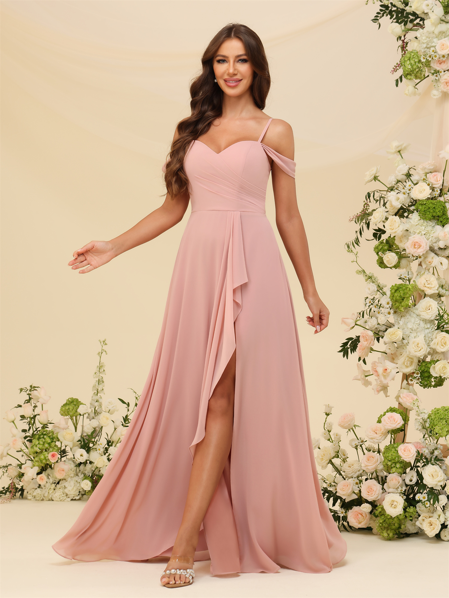A-line Sweetheart Chiffon Silt Lace Up Bridesmaid Dress #BM2507137