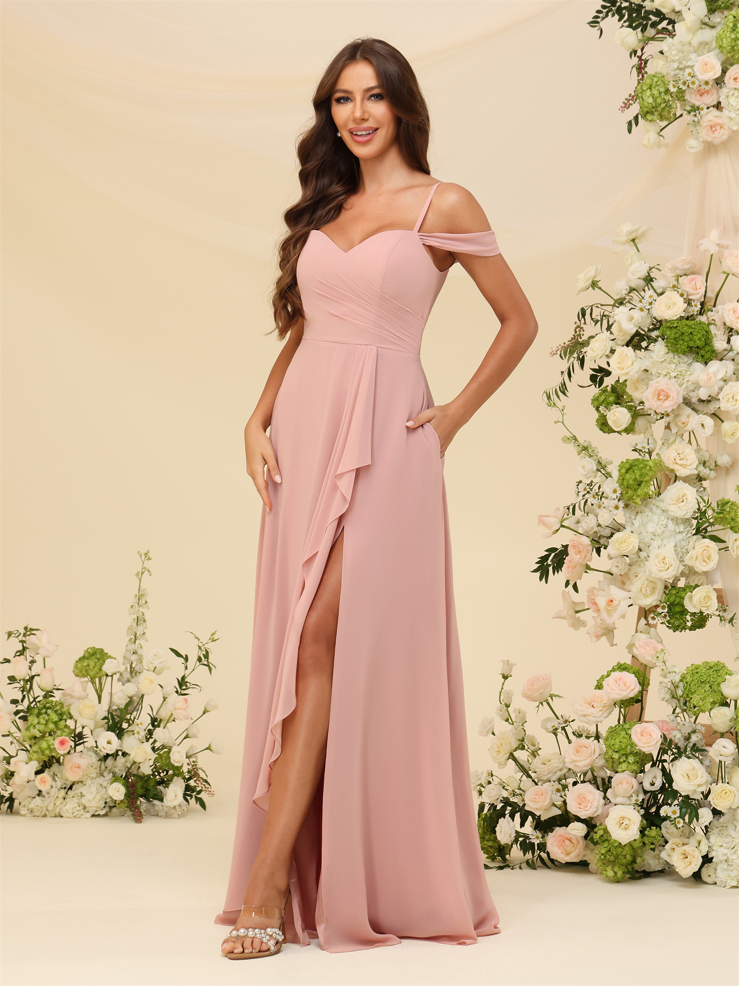A-line Sweetheart Chiffon Silt Lace Up Bridesmaid Dress #BM2507137