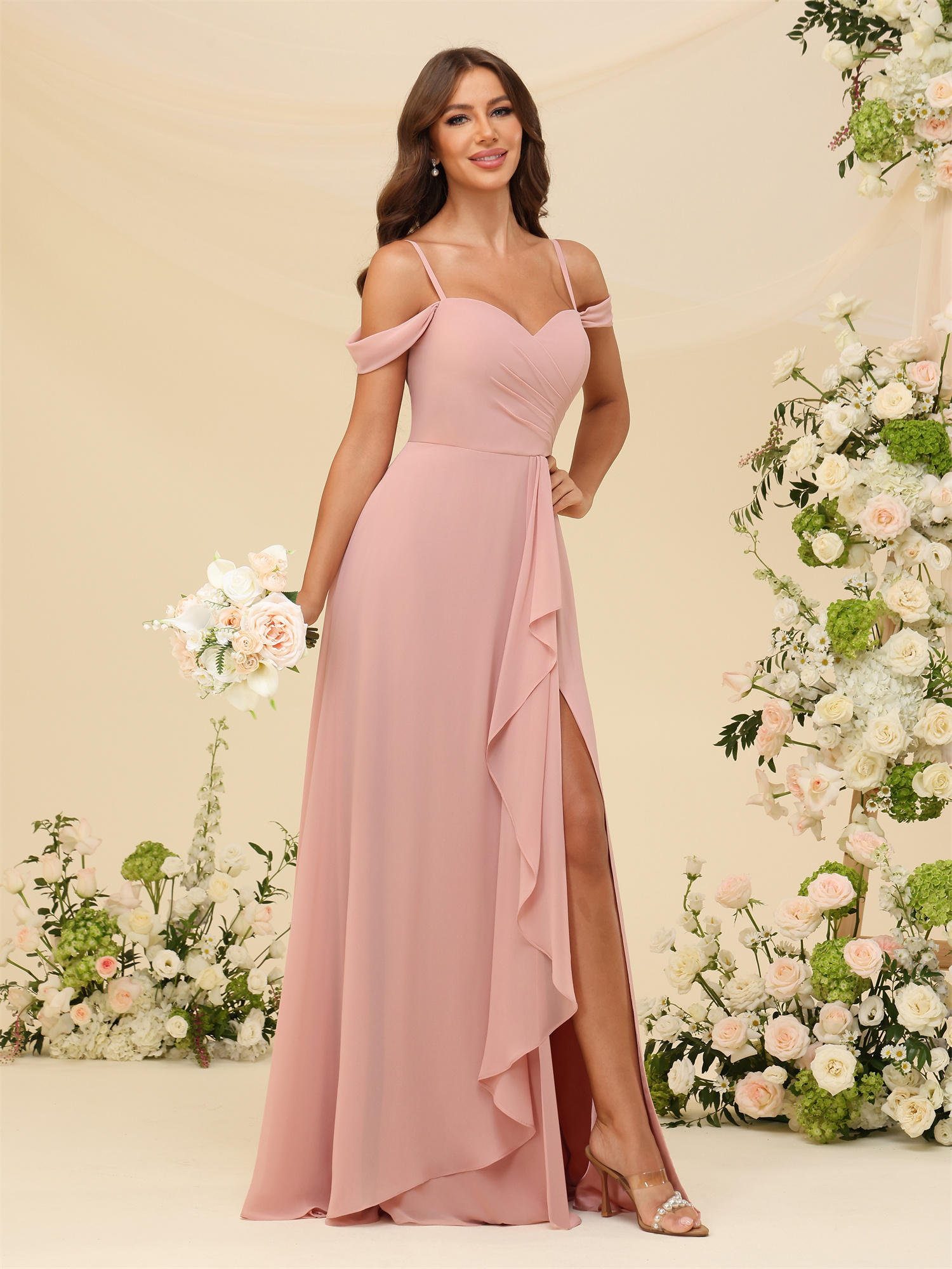 A-line Sweetheart Chiffon Silt Lace Up Bridesmaid Dress #BM2507137