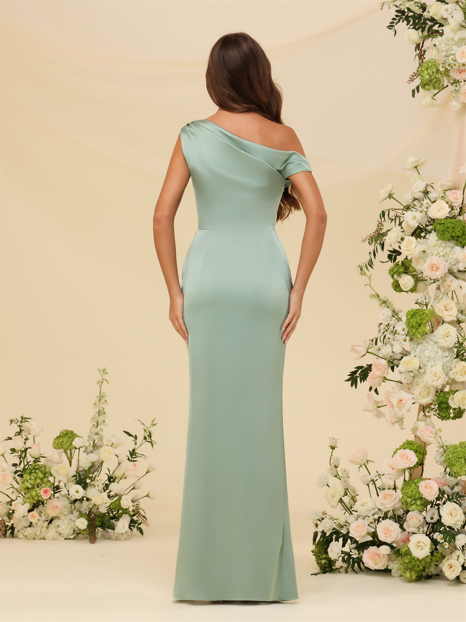Sheath One Shoulder Satin Silt Side Zip Bridesmaid Dress #BM2507059