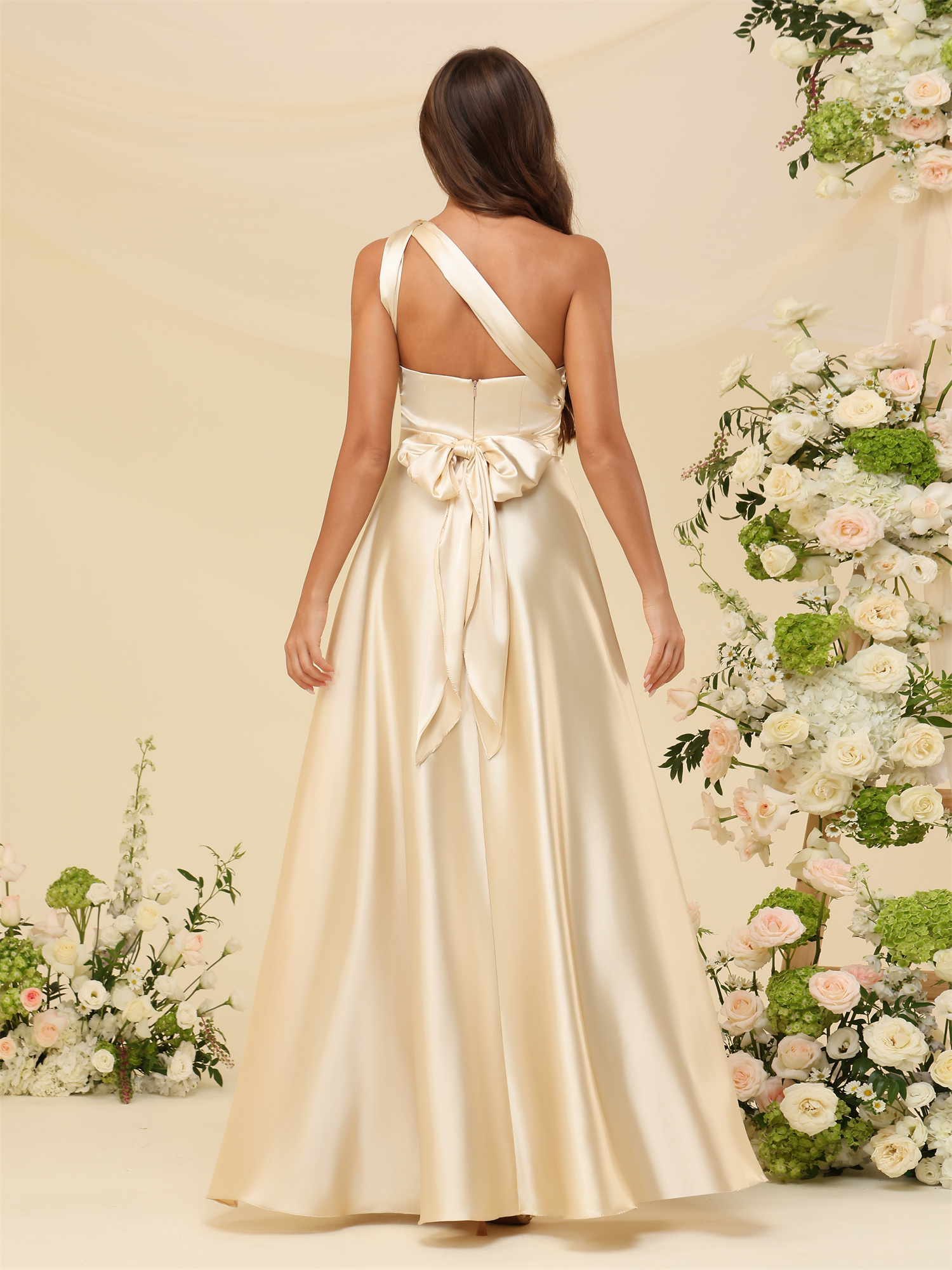 A-line Halter Satin Silt Crossed Straps Bridesmaid Dress #BM2507220