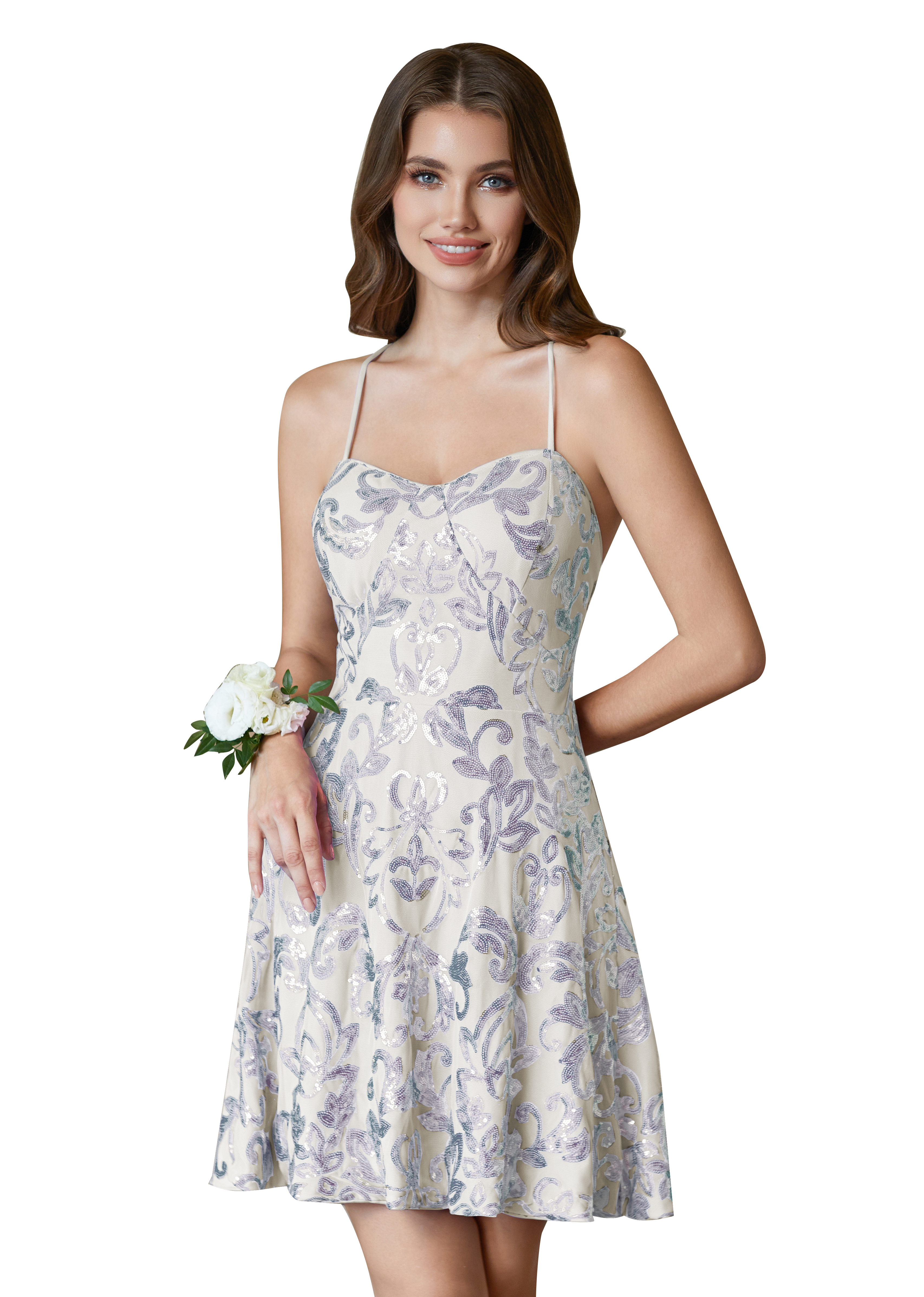 A-Line Spaghetti Straps Lace Sparkly Sequin Homecoming Dress #HC2401015