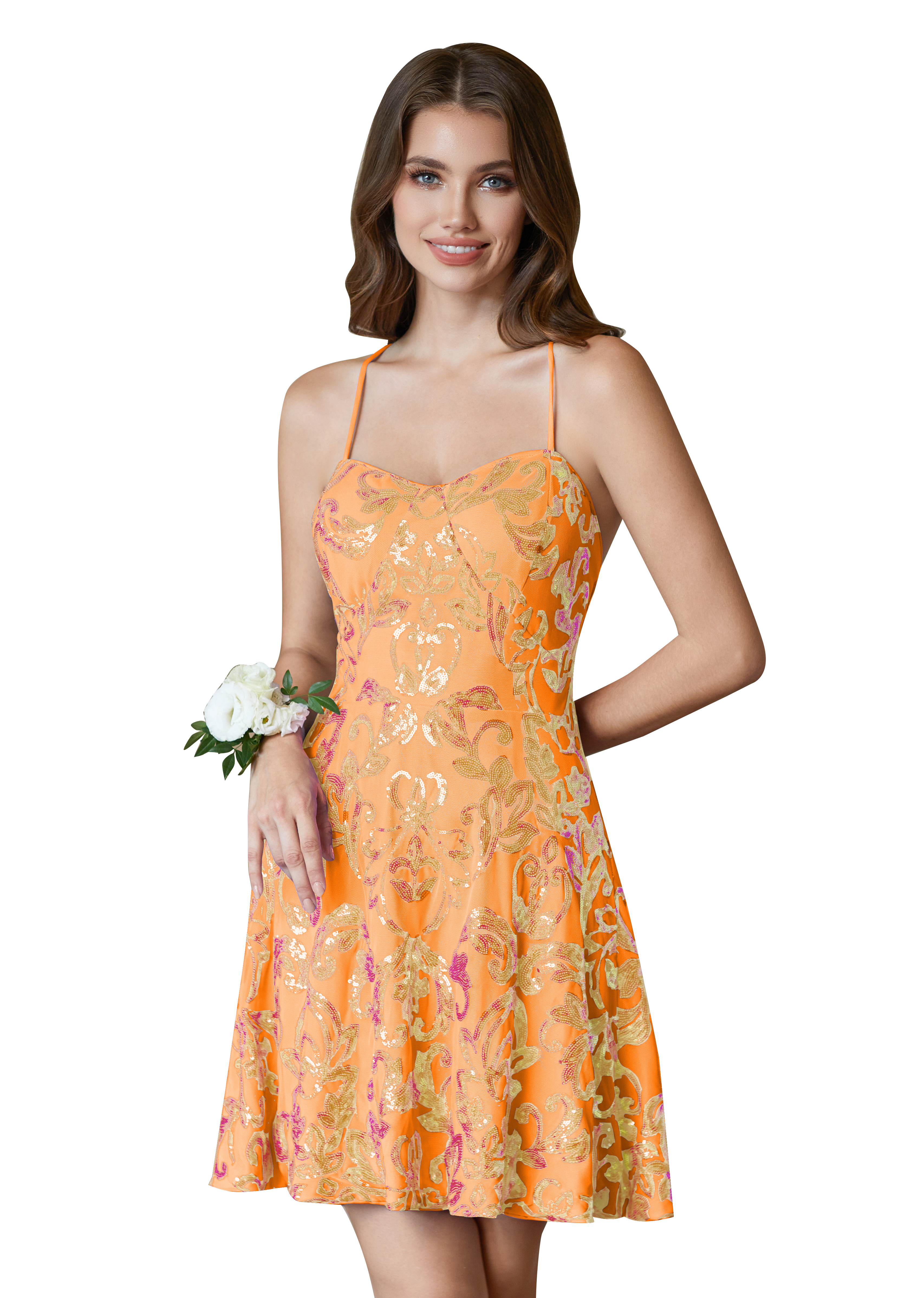 A-Line Spaghetti Straps Lace Sparkly Sequin Homecoming Dress #HC2401015