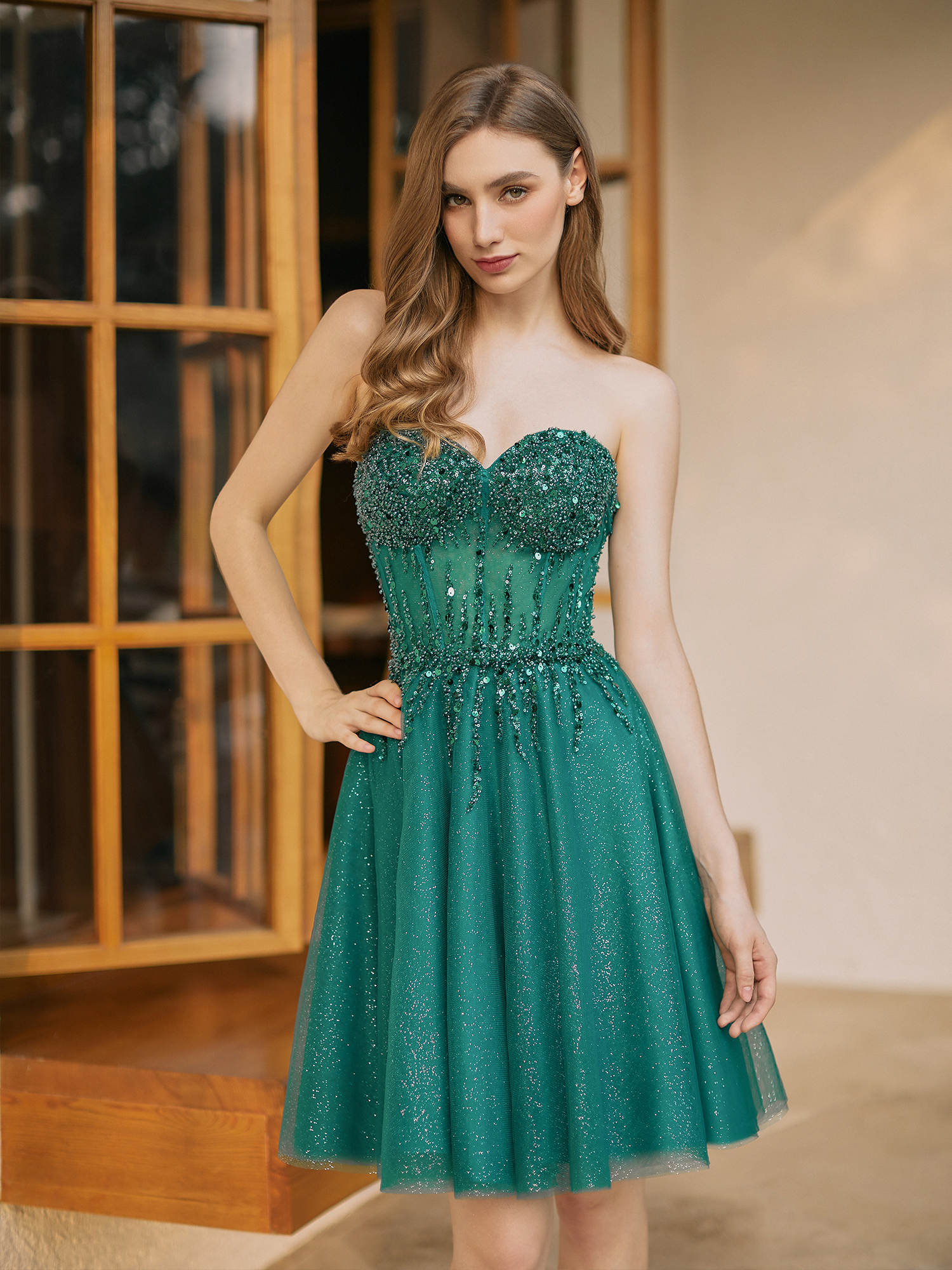 A-line Sweetheart Tulle Beaded Cocktail Party Homecoming Dress #HC2402135