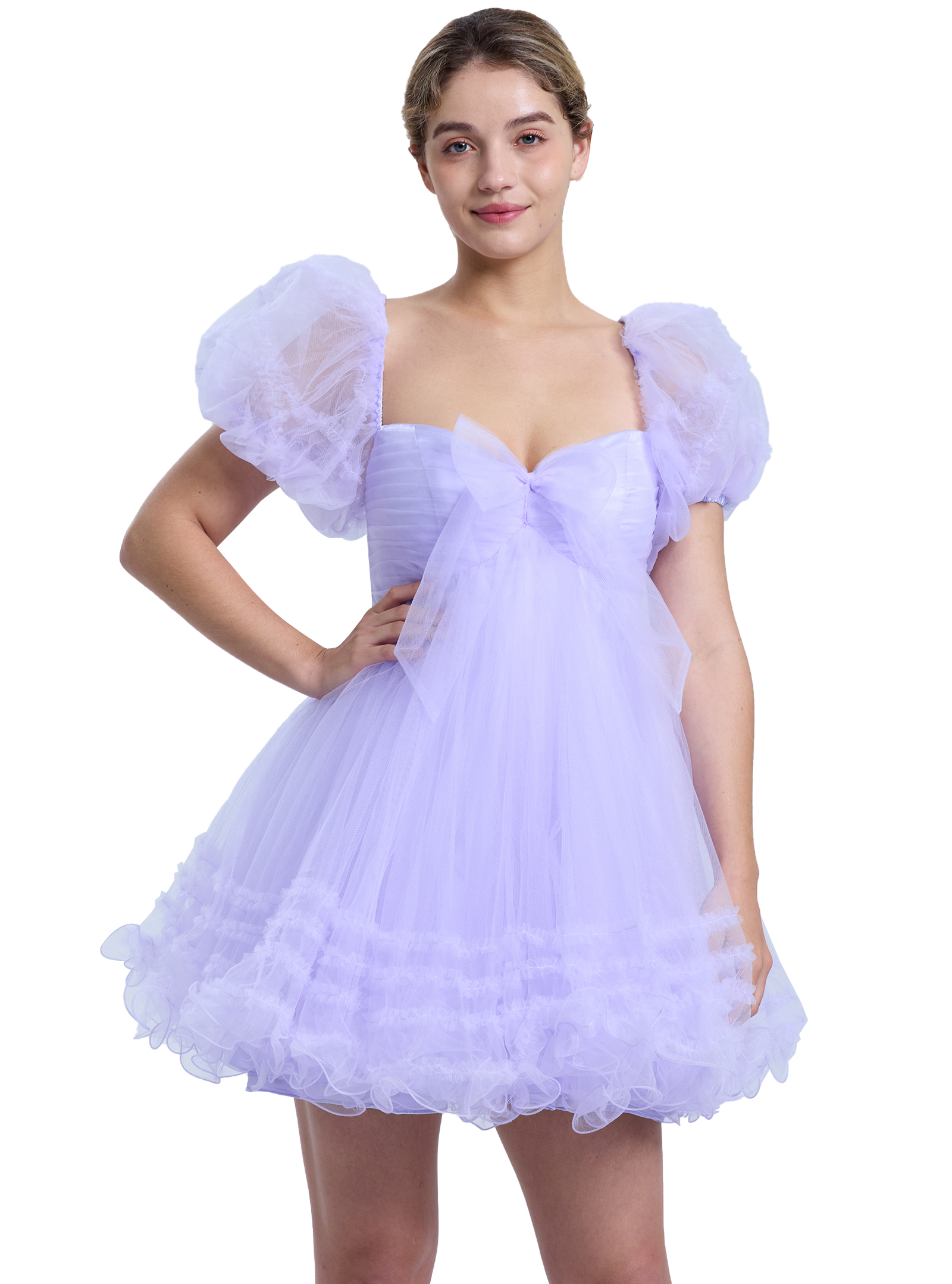 A-line Sweetheart Ruffles Tulle Puffy Sleeves Homecoming Dress #HC2401063