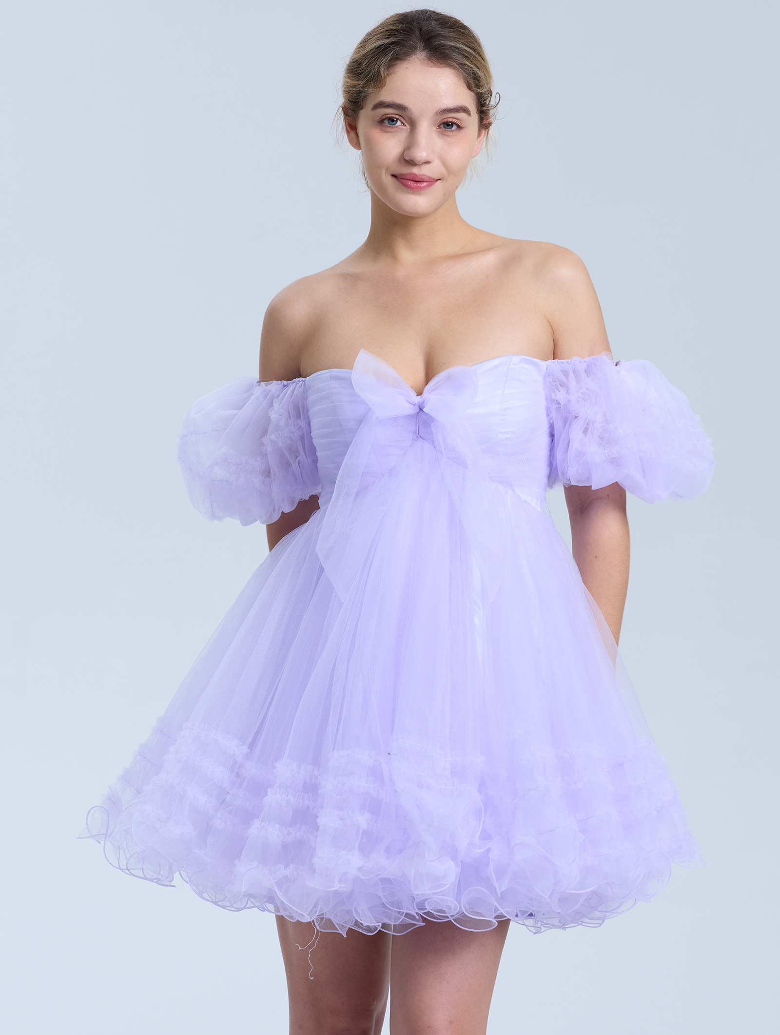A-line Sweetheart Ruffles Tulle Puffy Sleeves Homecoming Dress #HC2401063