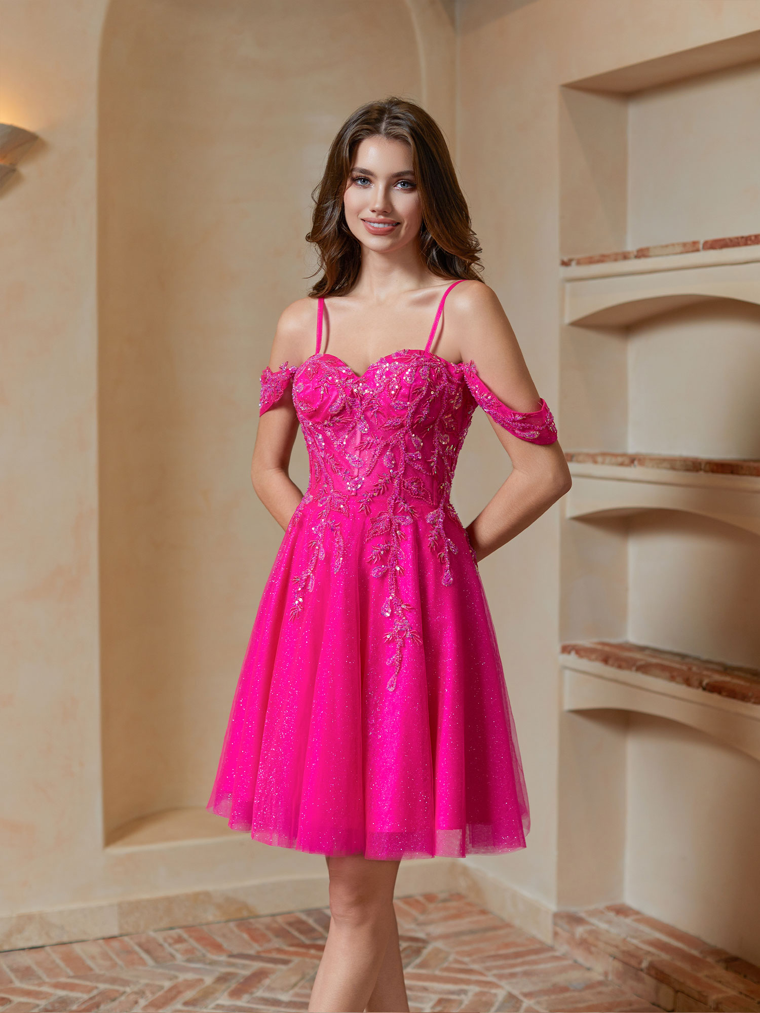 A-line Spaghetti Straps Lace Applique Cocktail Party Homecoming Dress #HC2401237