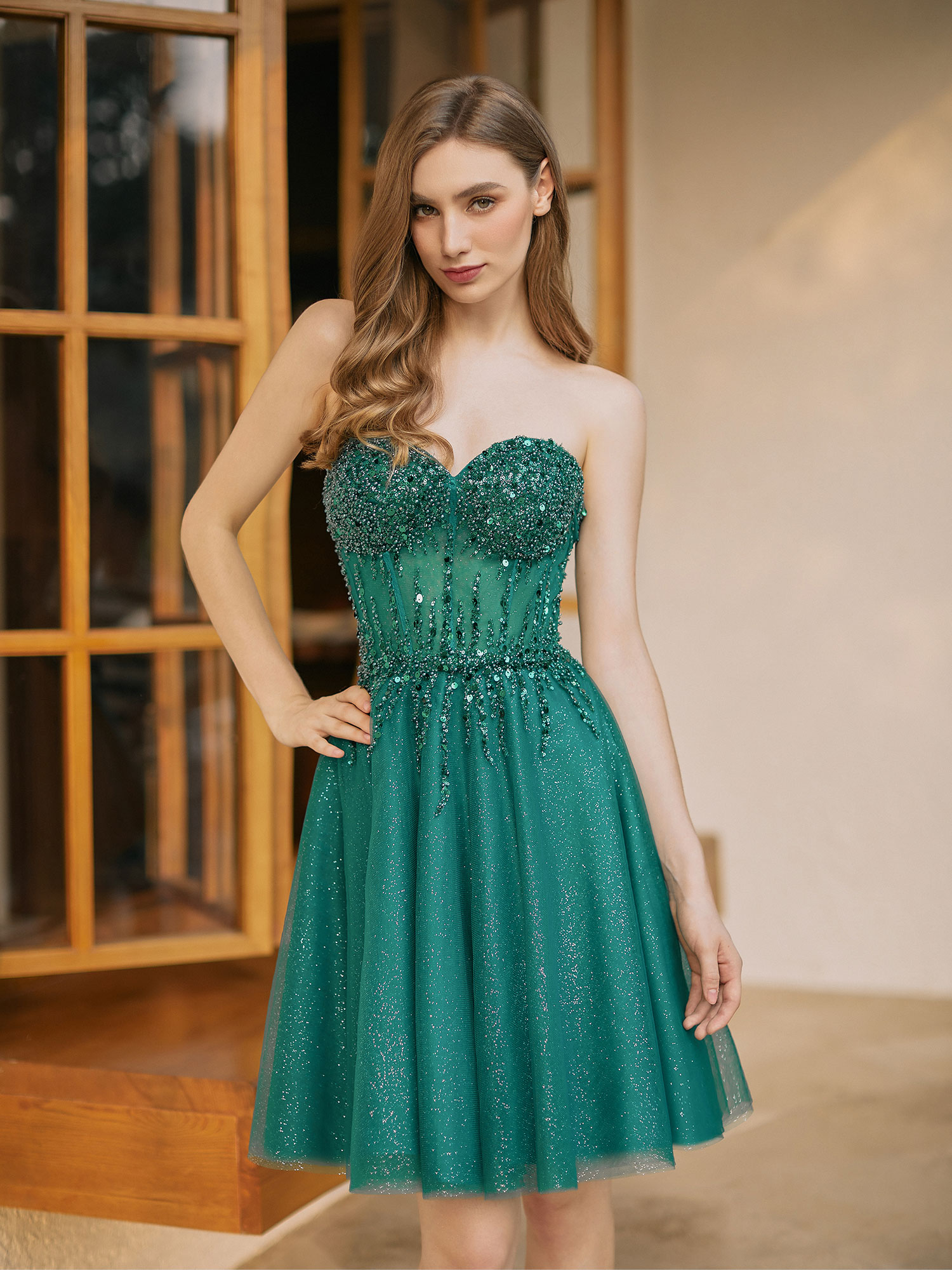 Sparkly A-line Sweetheart Tulle Beaded Party Homecoming Dress #HC2402135
