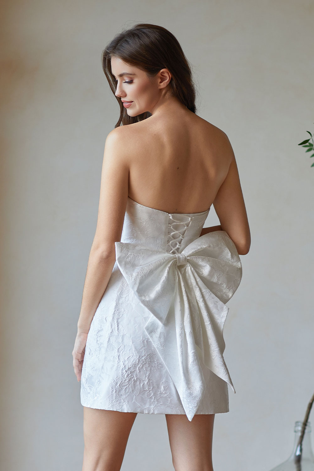 Jacquard Satin Mini Short Party Cocktail Prom Homecoming Dress with Bow Back #HC2401770