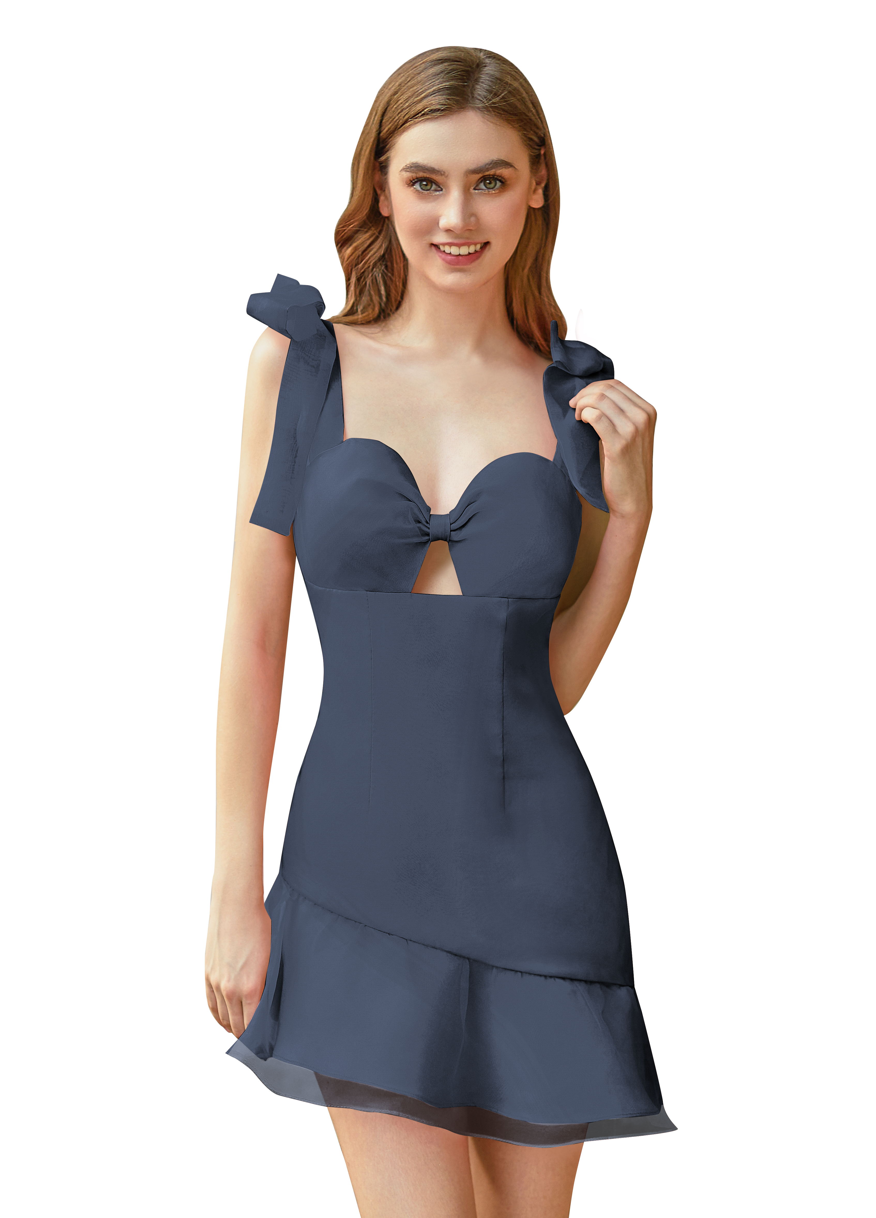 Sweetheart Elasticated Shoulder Straps Ruffles Satin Short Homecoming Dress #HC2604028