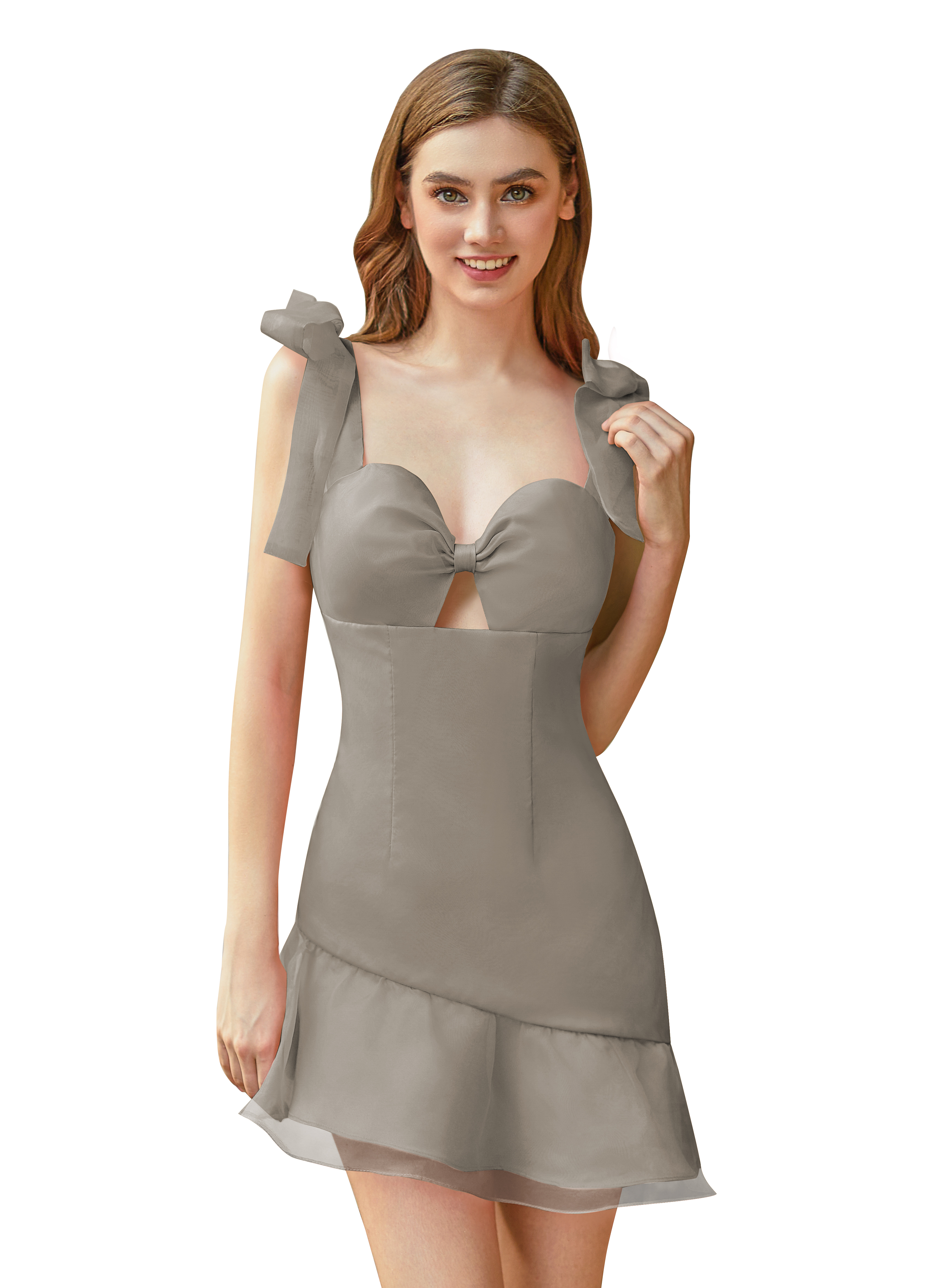 Sweetheart Elasticated Shoulder Straps Ruffles Satin Short Homecoming Dress #HC2604028