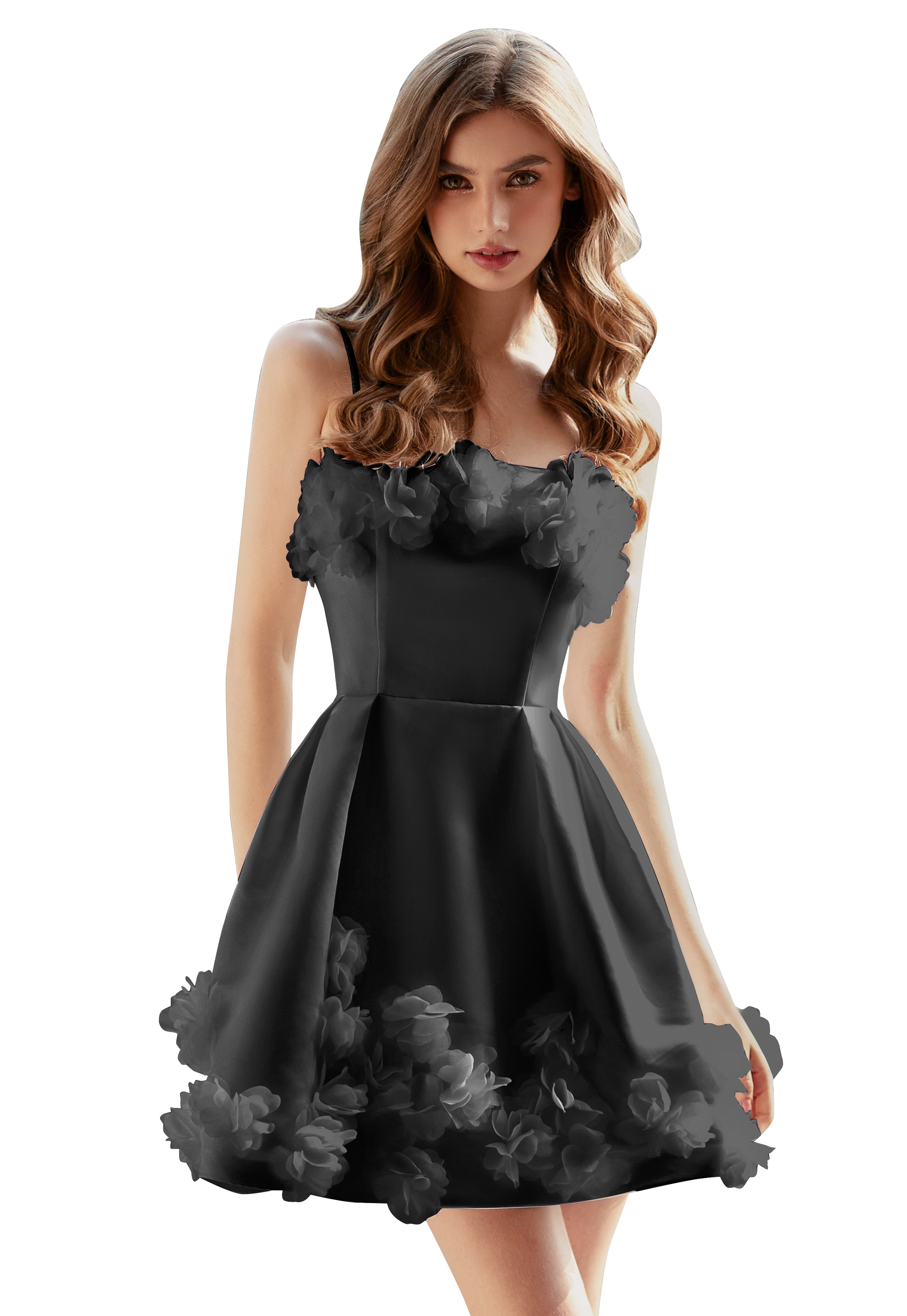  A-line Scoop Satin Floral Short Homecoming Dress #HC2604026