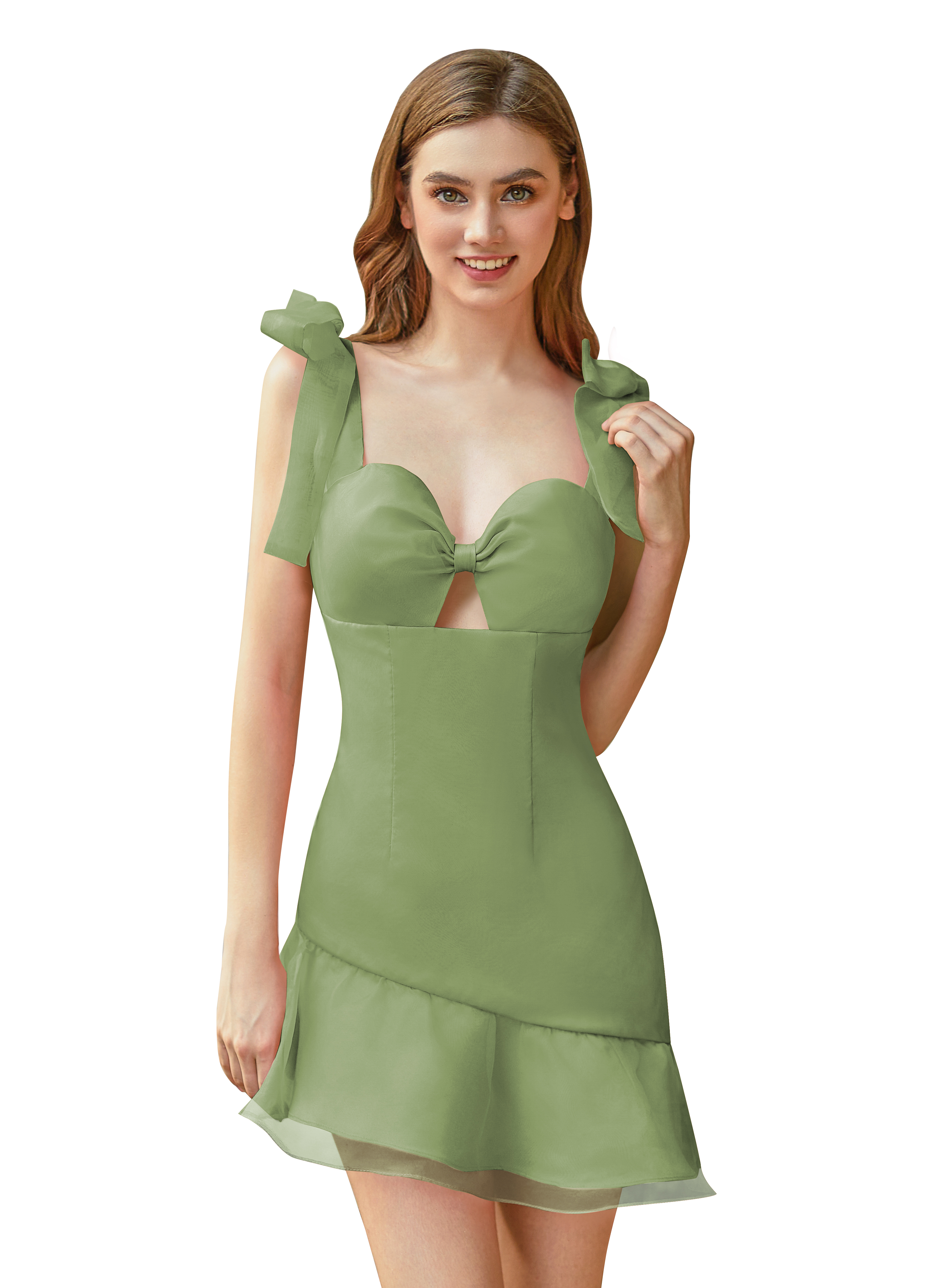 Sweetheart Elasticated Shoulder Straps Ruffles Satin Short Homecoming Dress #HC2604028