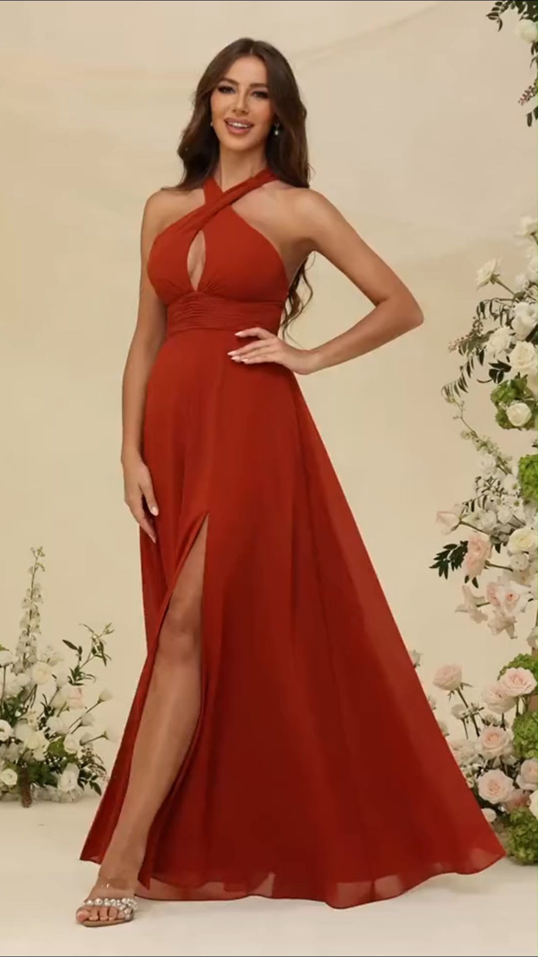 A-line Halter Chiffon Crossed Straps Sleeveless Bridesmaid Dress #BM2505097