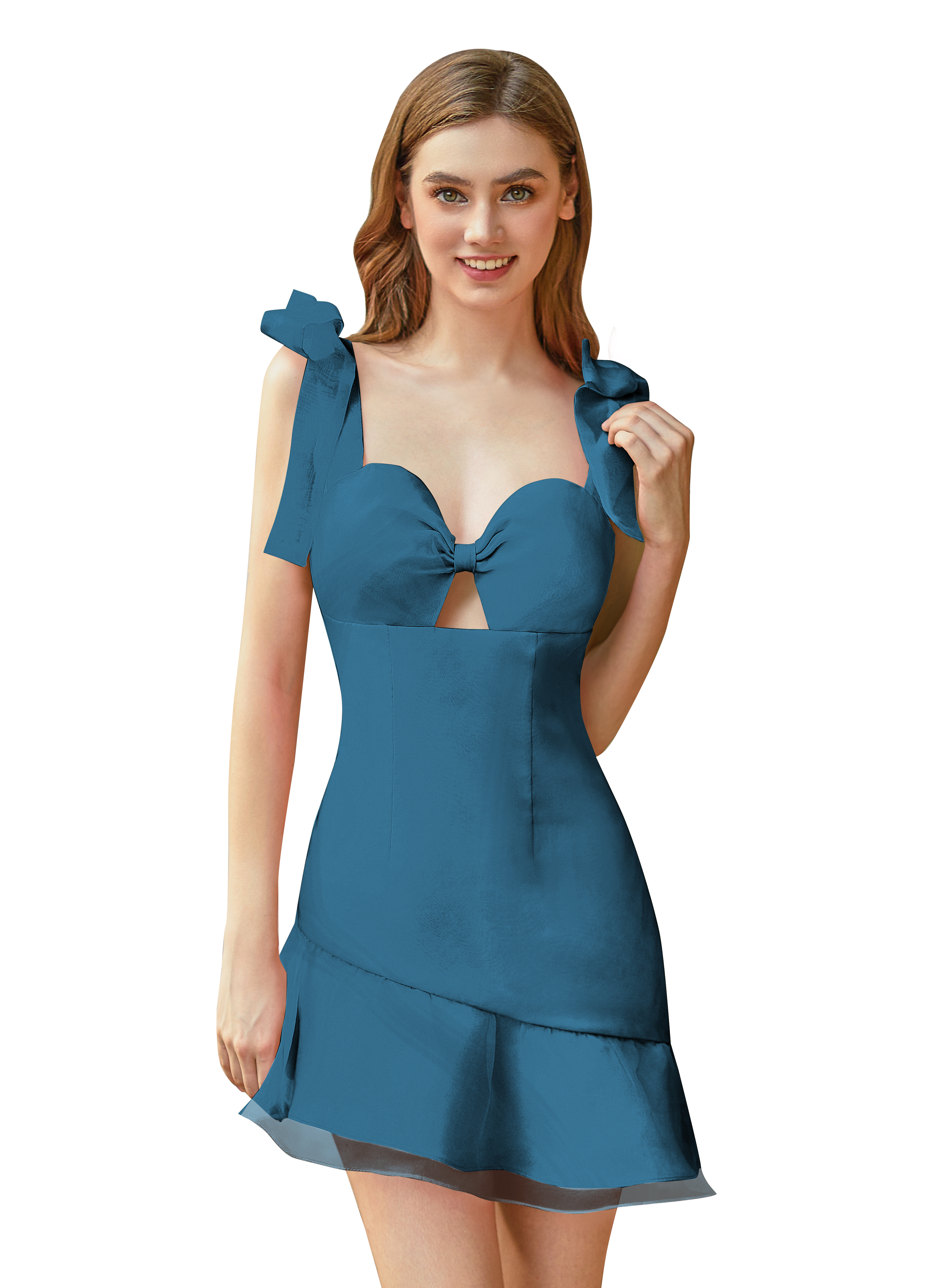 Sweetheart Elasticated Shoulder Straps Ruffles Satin Short Homecoming Dress #HC2604028